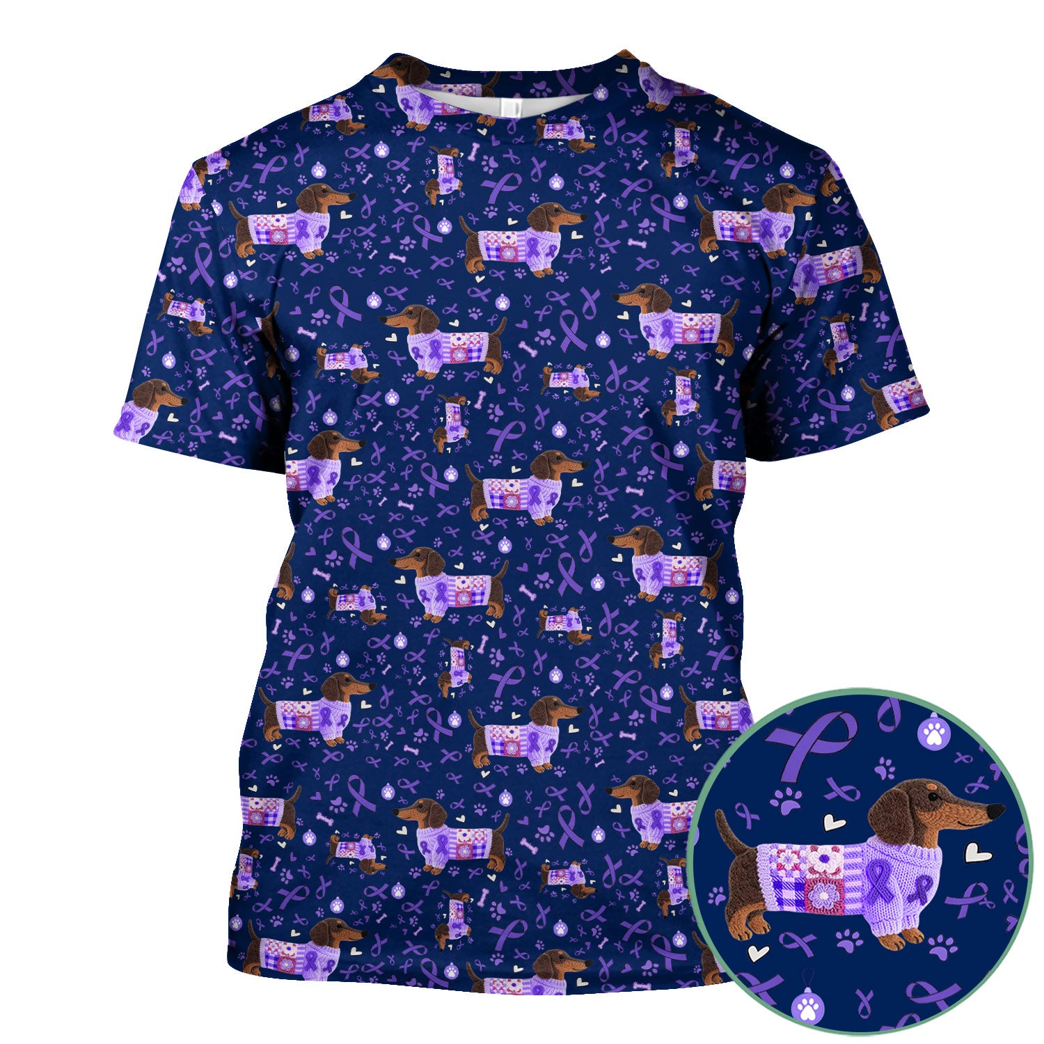 Wiener Dog Purple Ribbon Cancer Awareness Scrub - Breathable Fabrics Nursing Uniform - Comfortable Scrubs for Nurses