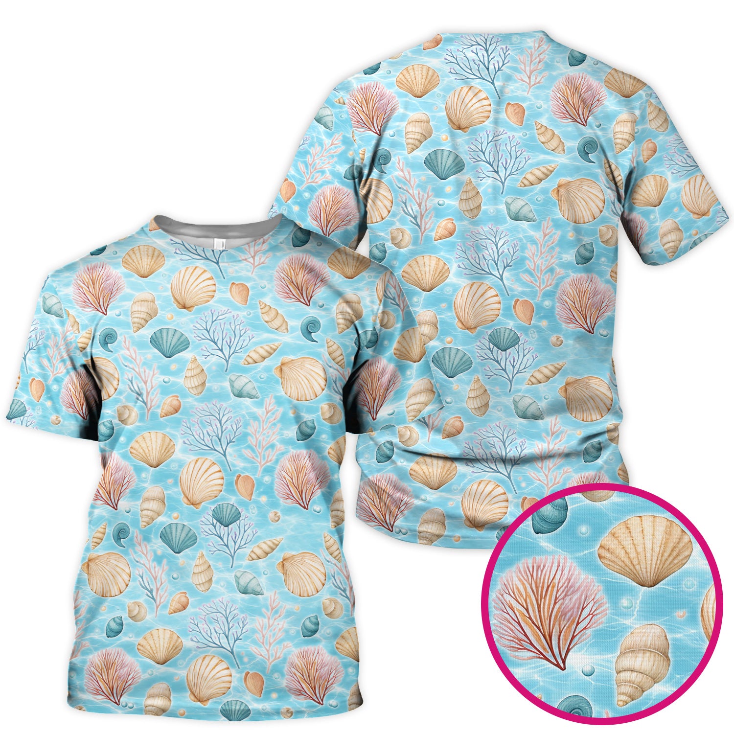 Cute Nurse Coastal Seashell And Coral Reef Scrub Top, Breathable Fabrics Nursing Uniform