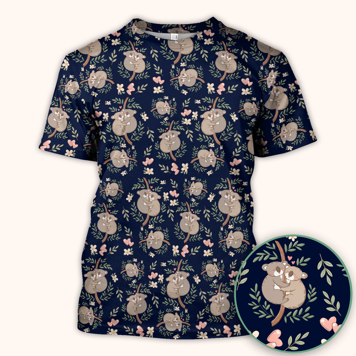 Cute Koala Love Pattern Medical Scrub Top, Breathable Fabrics Nursing Uniform