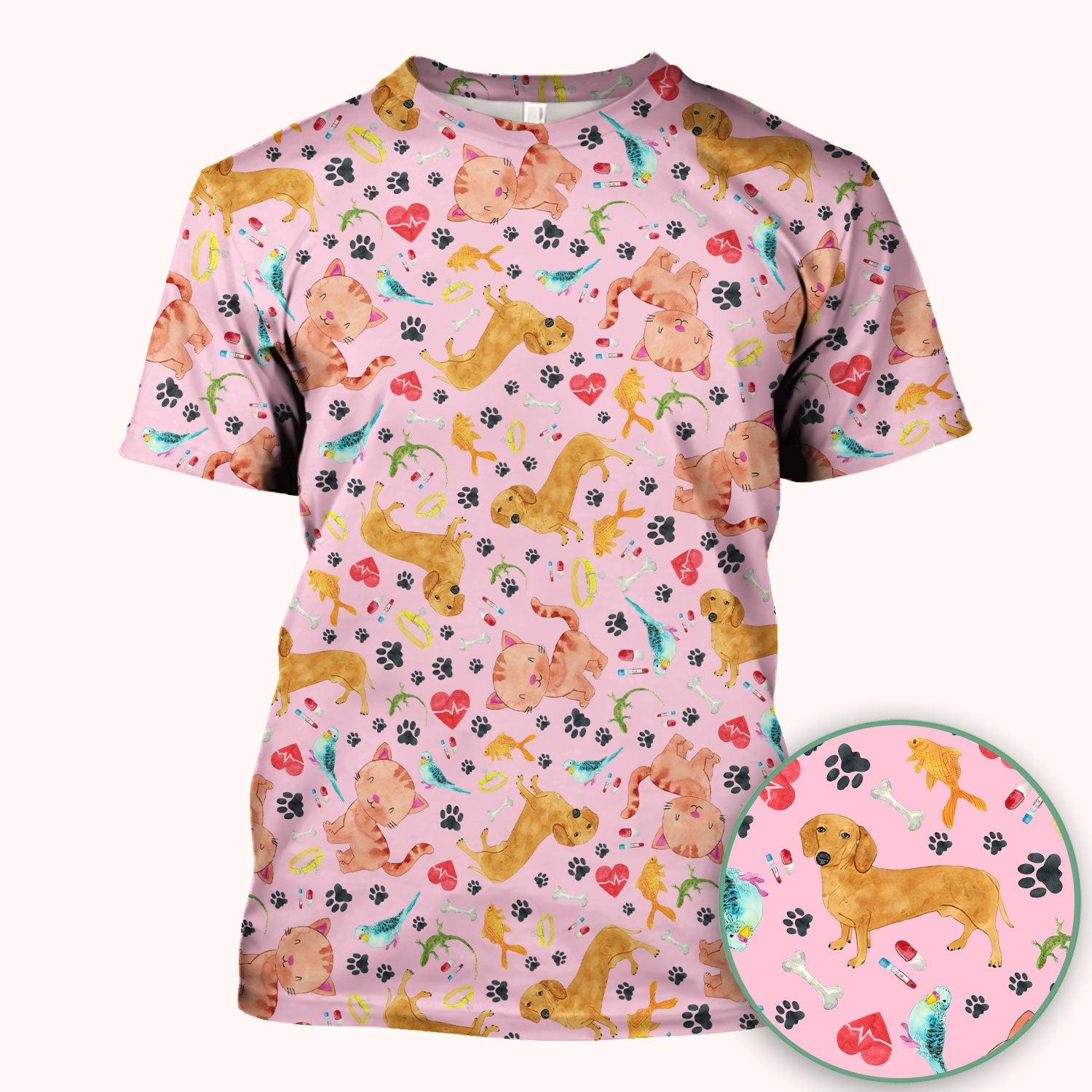 Cat Dog Veterinary Scrub Top - Cute Animal Paw Print Medical Shirt - Adorable Nurse Scrubs for Women RN CNA Vet Tech