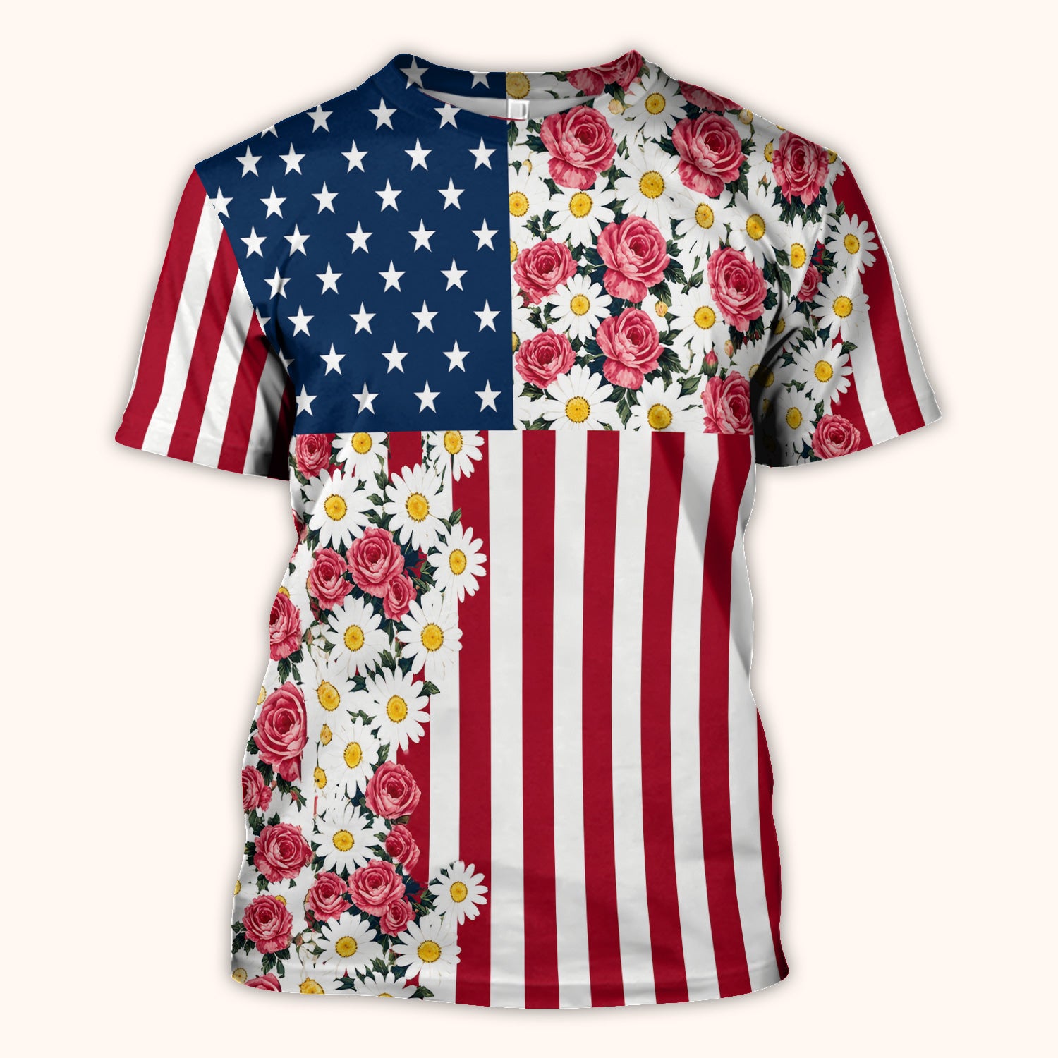 Floral American Flag Nurse Scrub Top for RN, CNA, Healthcare Workers, Patriotic Uniform Scrub Top, Comfortable Scrubs for Nurses