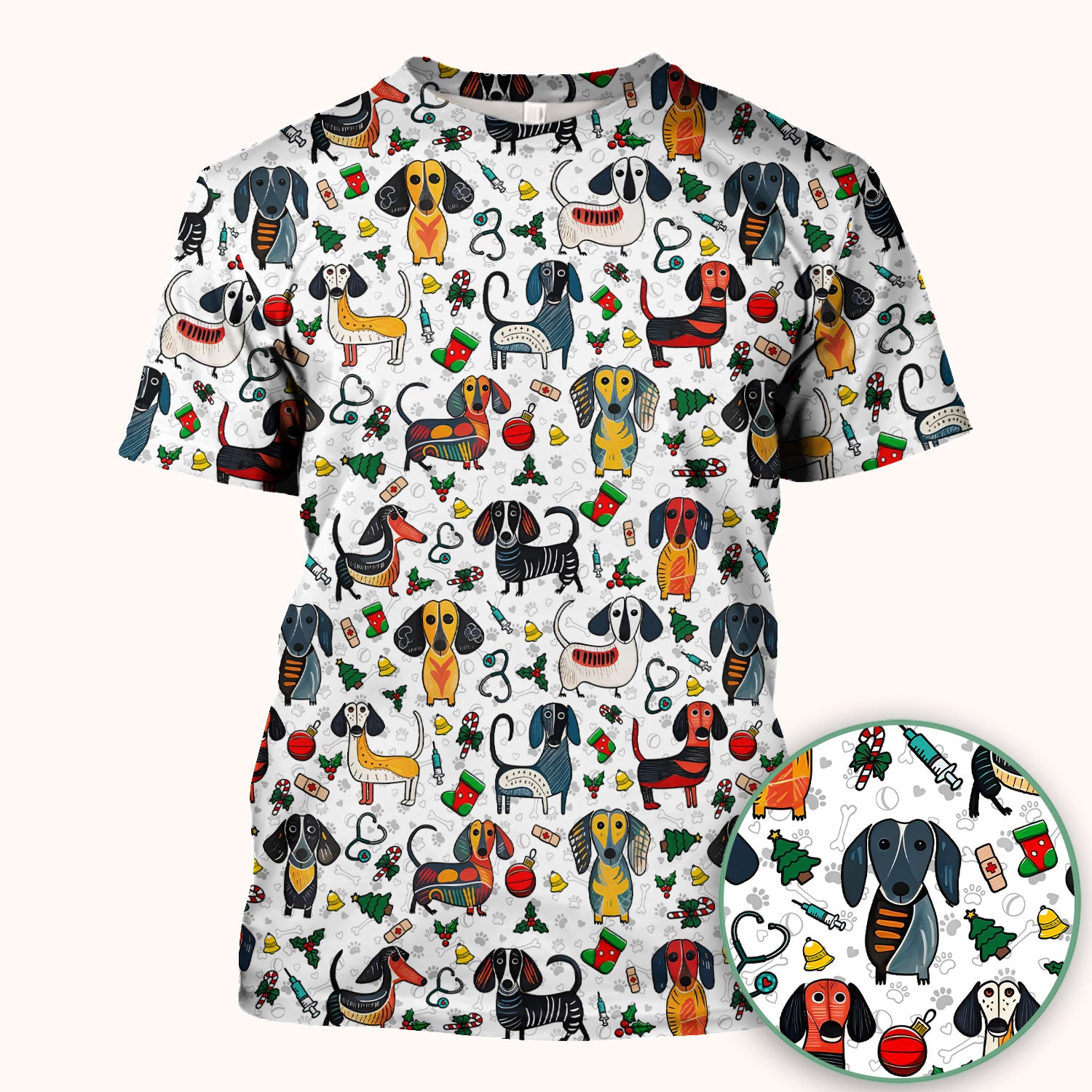 Dachshund Christmas Scrub Top - Cute Wiener Dog Nurse Uniform for Women - Holiday Medical Shirt