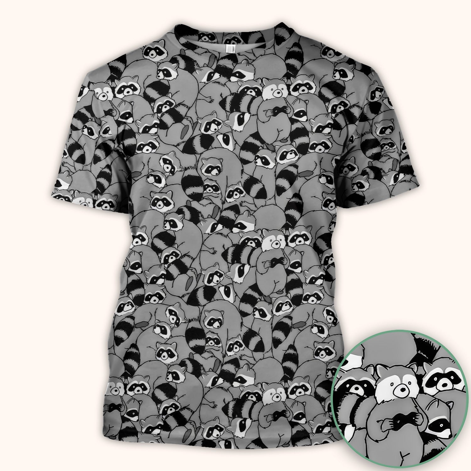 Cute Nurse Raccoon Crowd Pattern Scrub Top, Comfortable Scrubs for Nurses