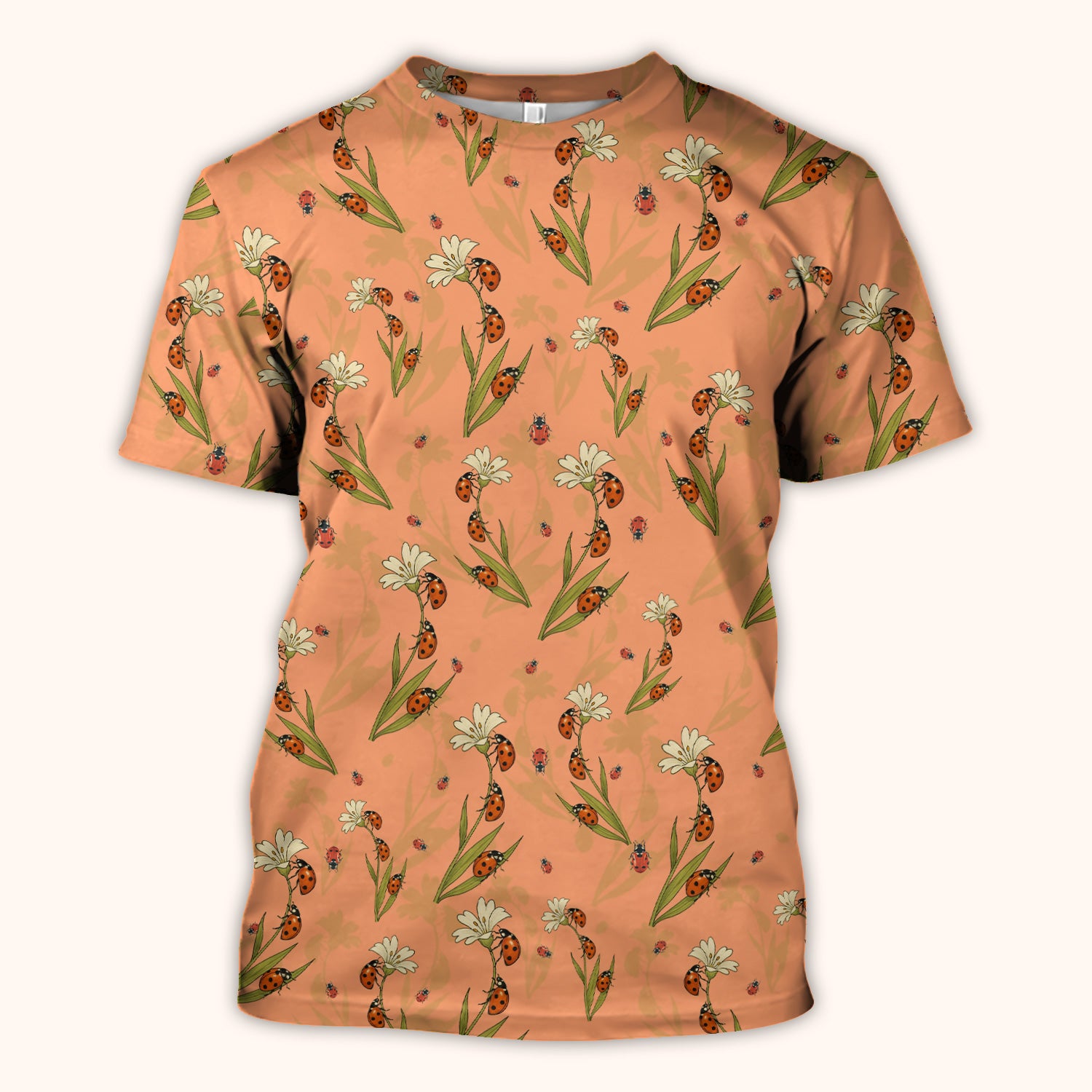 Fresh Daisy Ladybug Garden Pattern Scrub Top, Comfortable Scrubs For Nurses