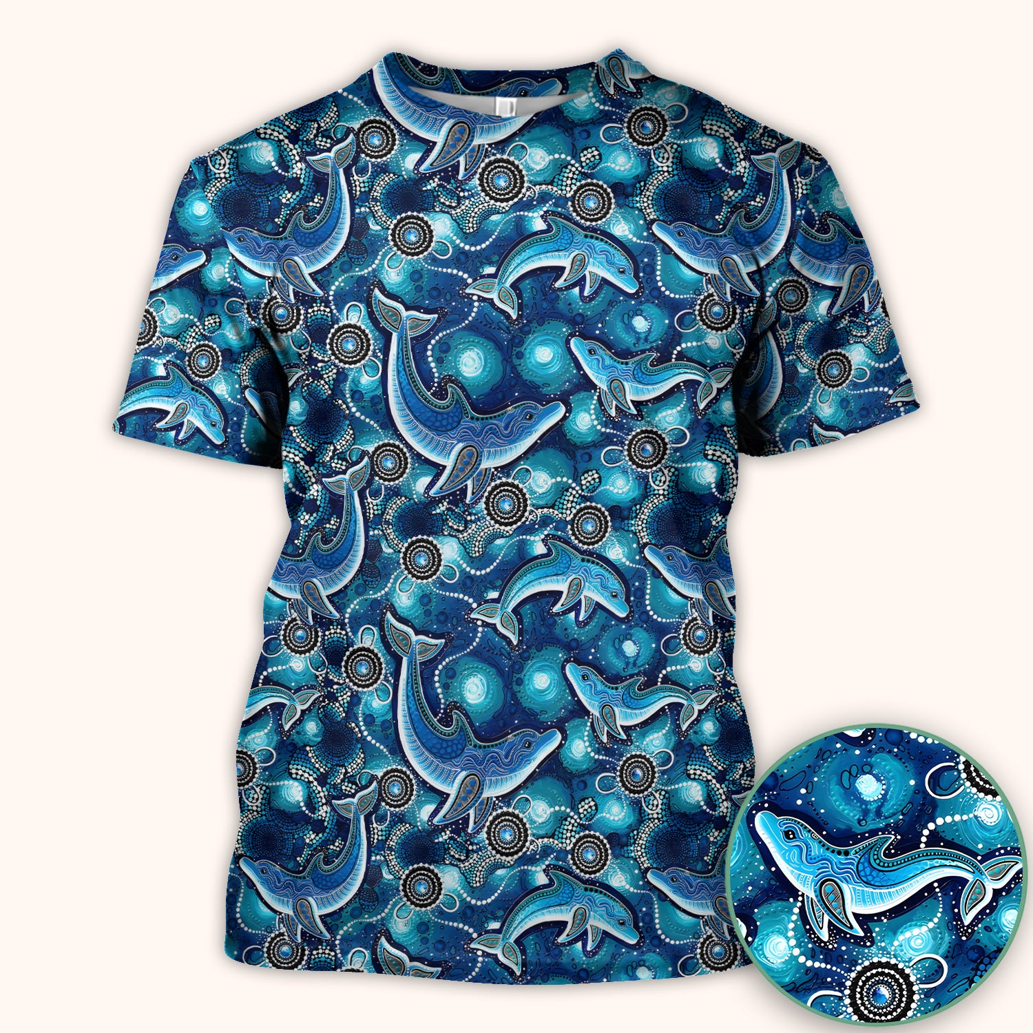 Ocean Dolphin Aboriginal Dot Print Scrub Top, Comfortable Scrubs for Nurses