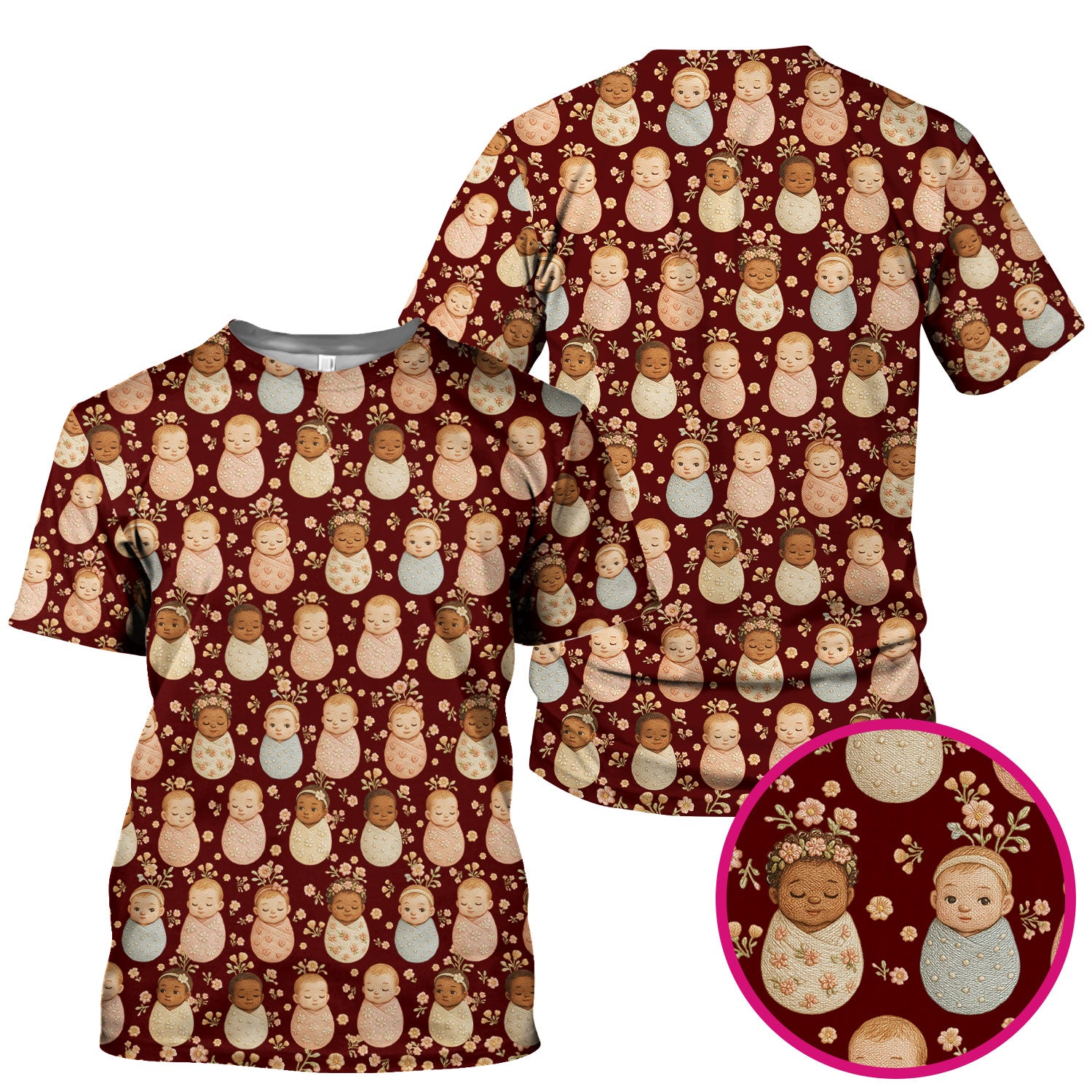 Sweet Newborn Baby Floral Print Nurse Scrub Top, Comfortable Scrubs for Nurses