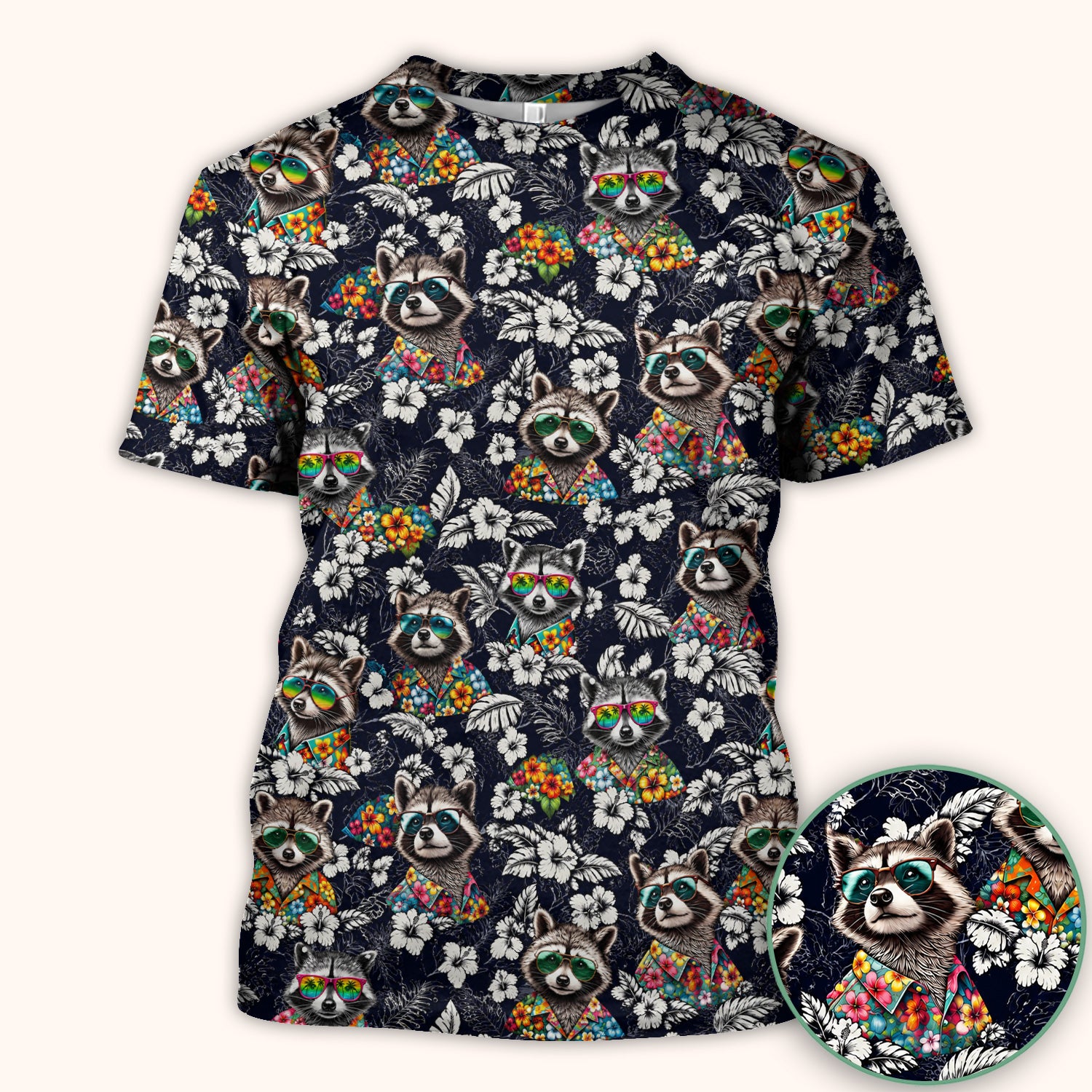 Tropical Raccoon Floral Pattern Scrub Top, Comfortable Scrubs for Nurses