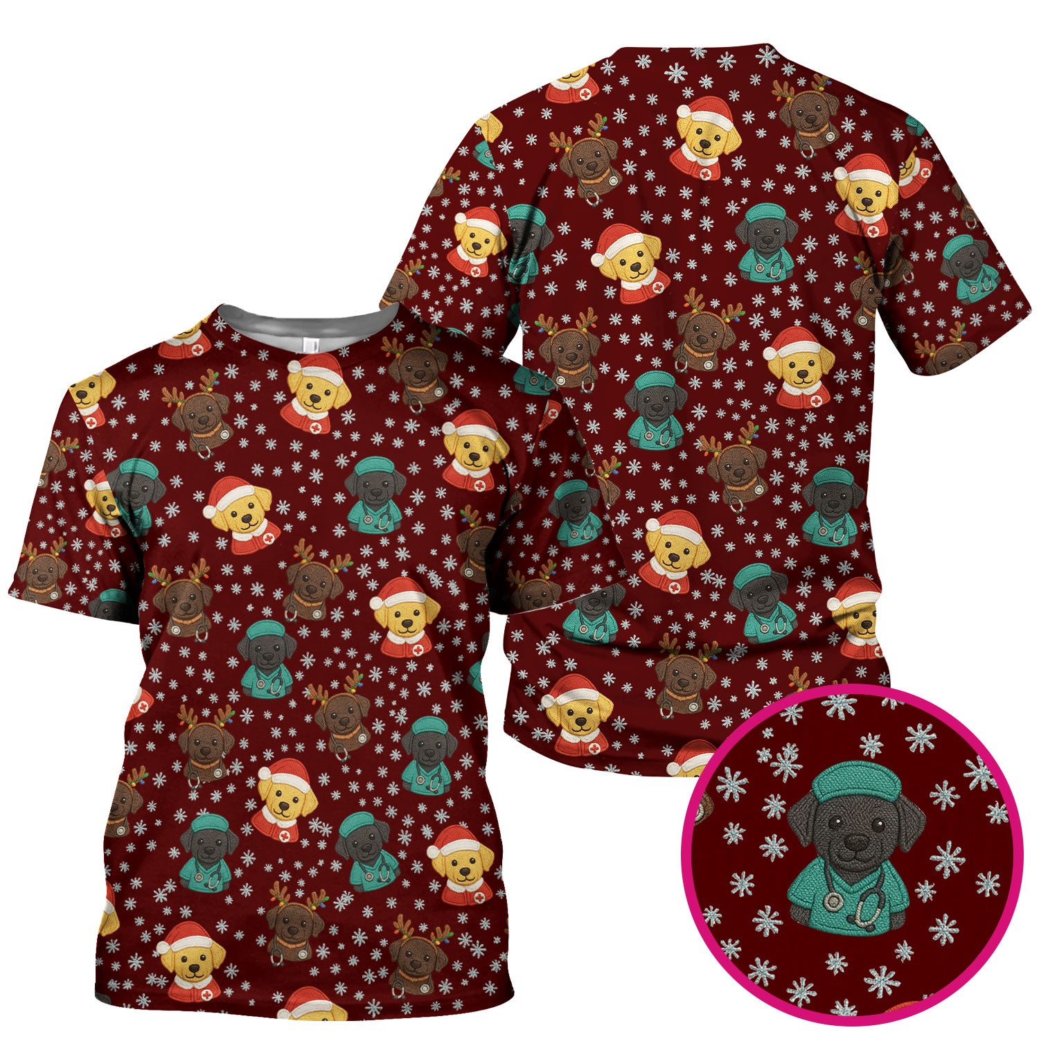 Christmas Dog Pattern Scrub Top, Cute Puppy Nurse Scrub Shirt, Holiday Nursing Uniform