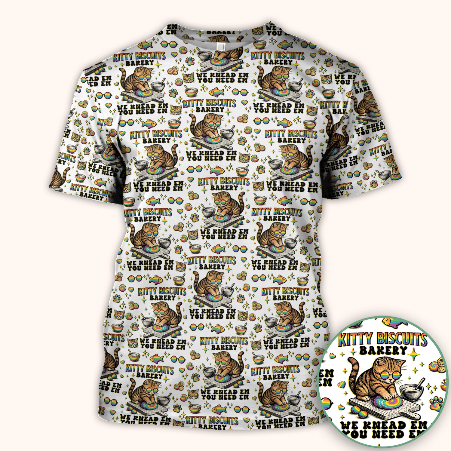 Pride Nurse Cat Baking Rainbow Dough Pattern Scrub Top, Breathable Fabrics Nursing Uniform