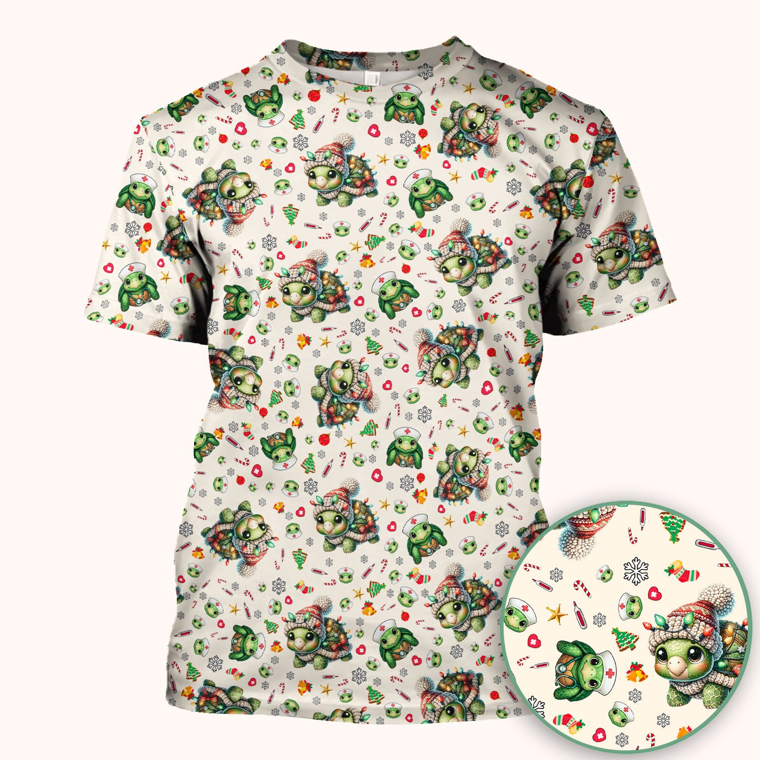 Christmas Turtle Scrub Top - Cute Funny Nurse Shirt - Holiday Medical Uniform for Women RN LPN CNA Gift Idea