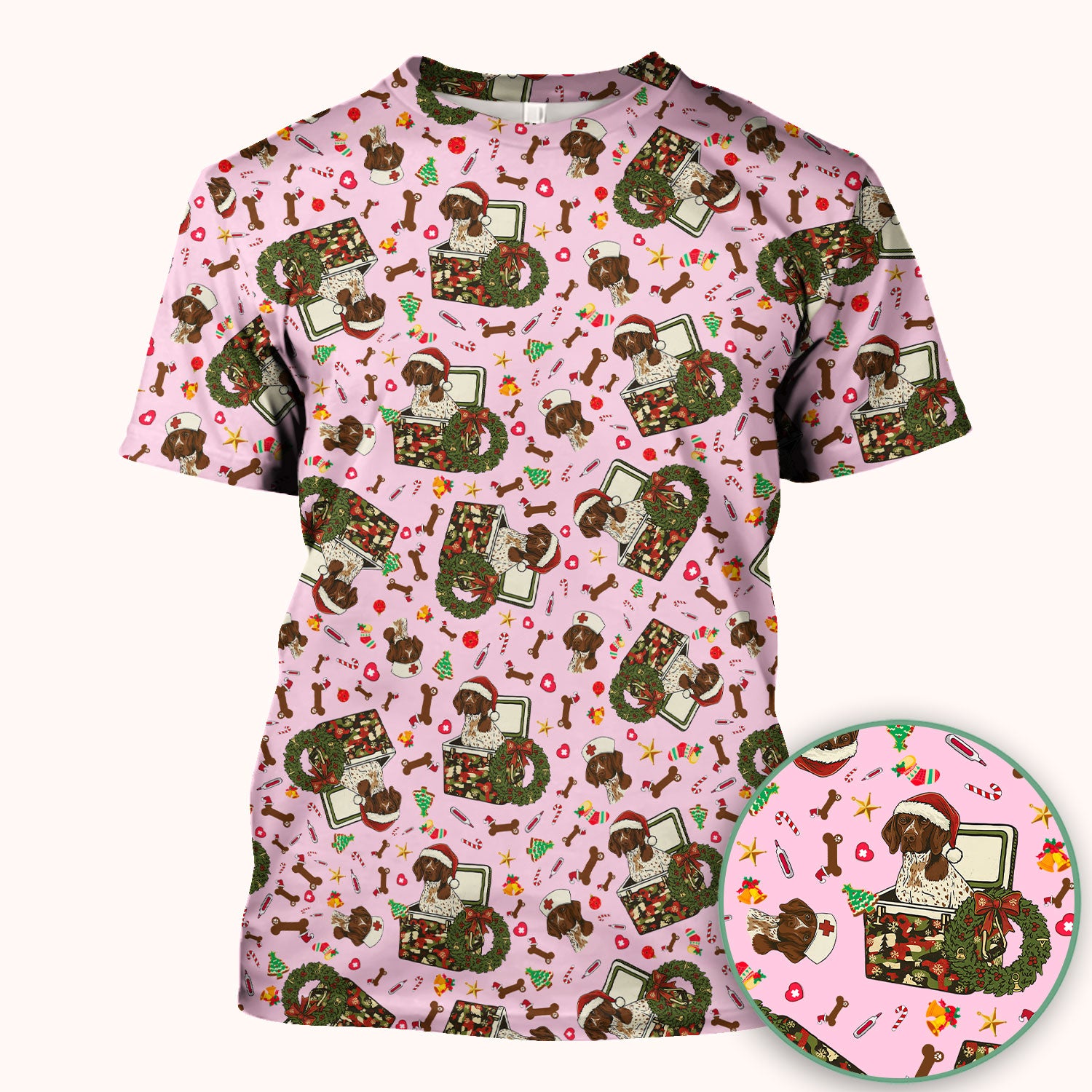 Christmas Dachshund Scrub Top - Cute Sausage Dog Nurse Shirt - Funny Holiday Medical Uniform for Women RN LPN CNA Gift