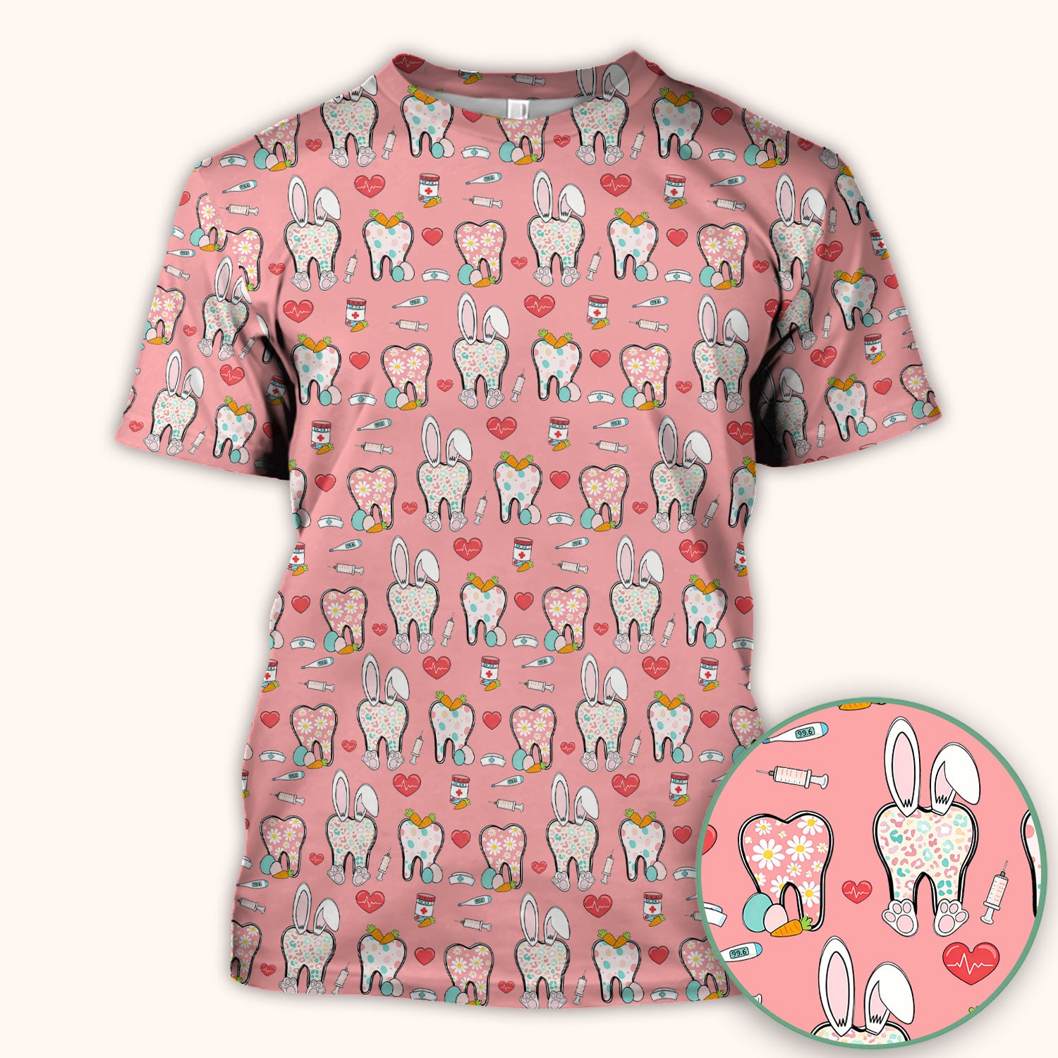 Playful Bunny Dentist Illustration Medical Scrub Top, Comfortable Scrubs for Nurses, Easter