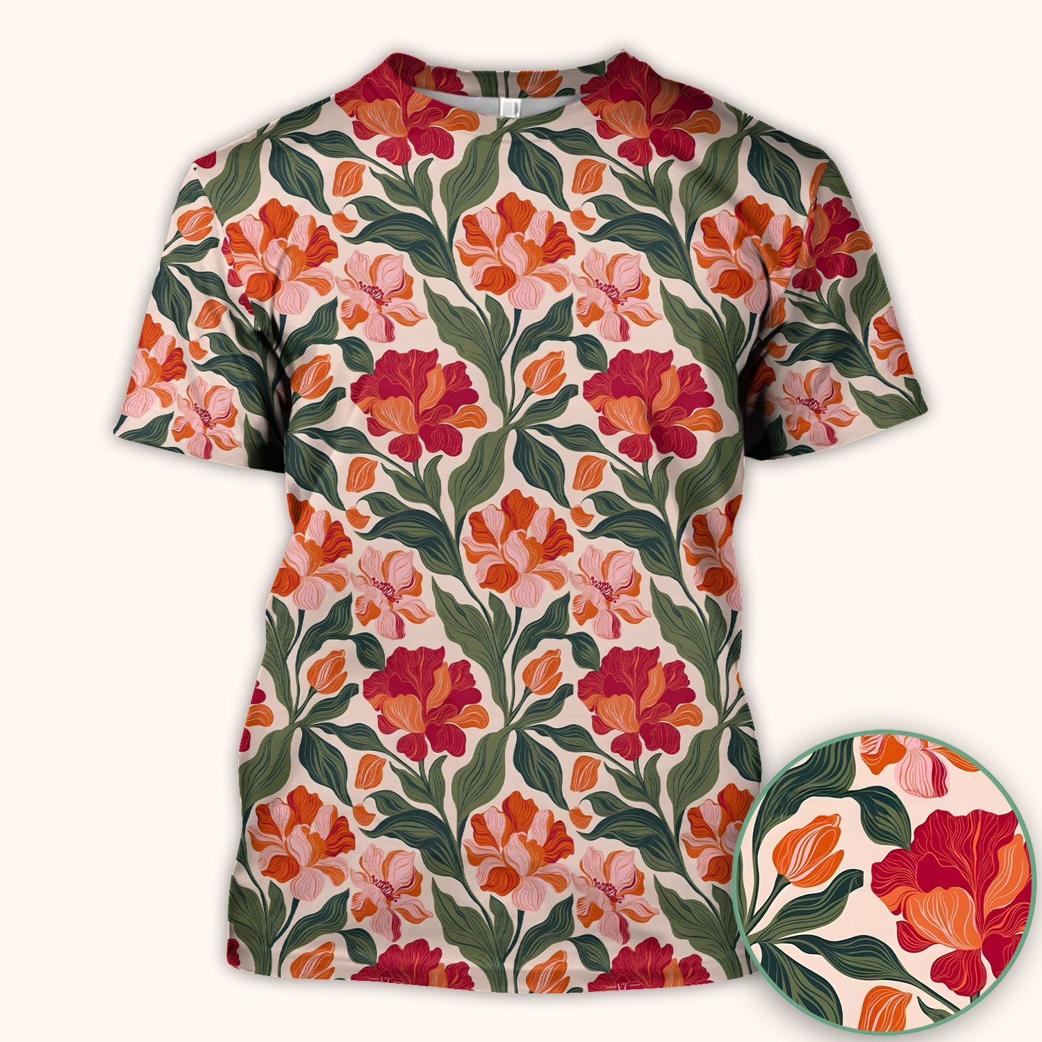 Pretty Tropical Floral Print Scrub Top, Comfortable Scrubs for Nurses