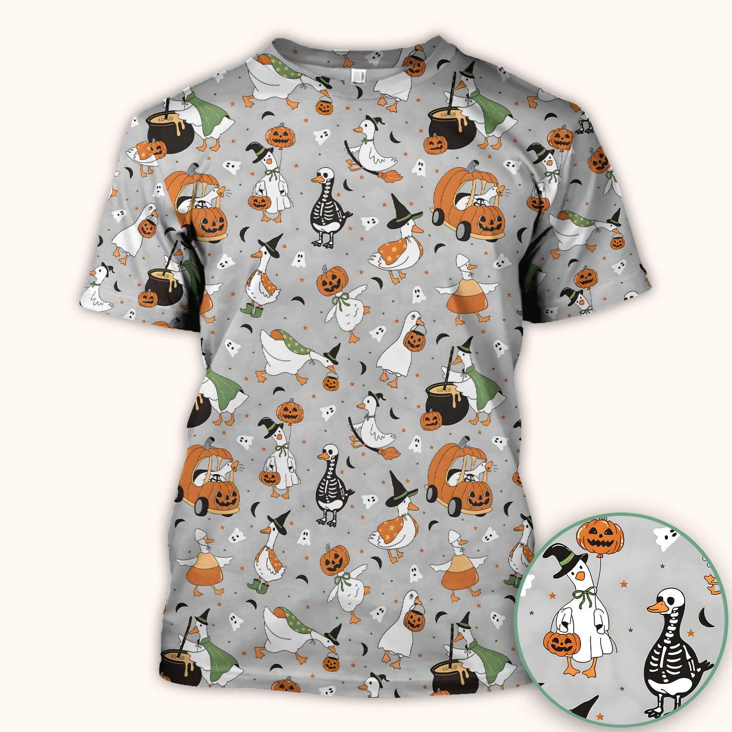 Goose with Pumpkin Checkered Print Scrub Top, Comfortable Scrubs for Nurses