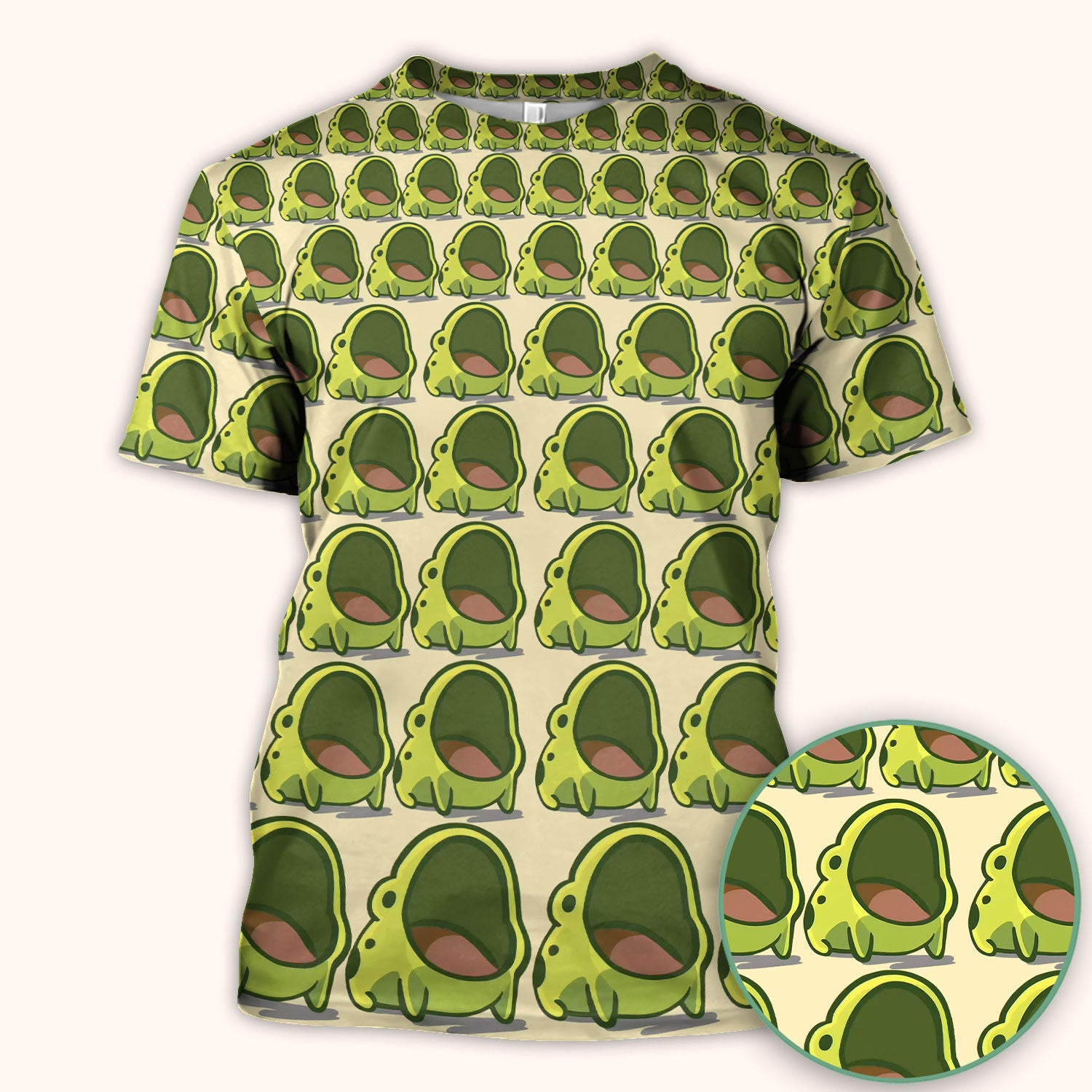 Cute Green Frog Cartoon Pattern Scrub Top, Breathable Fabrics Nursing Uniform