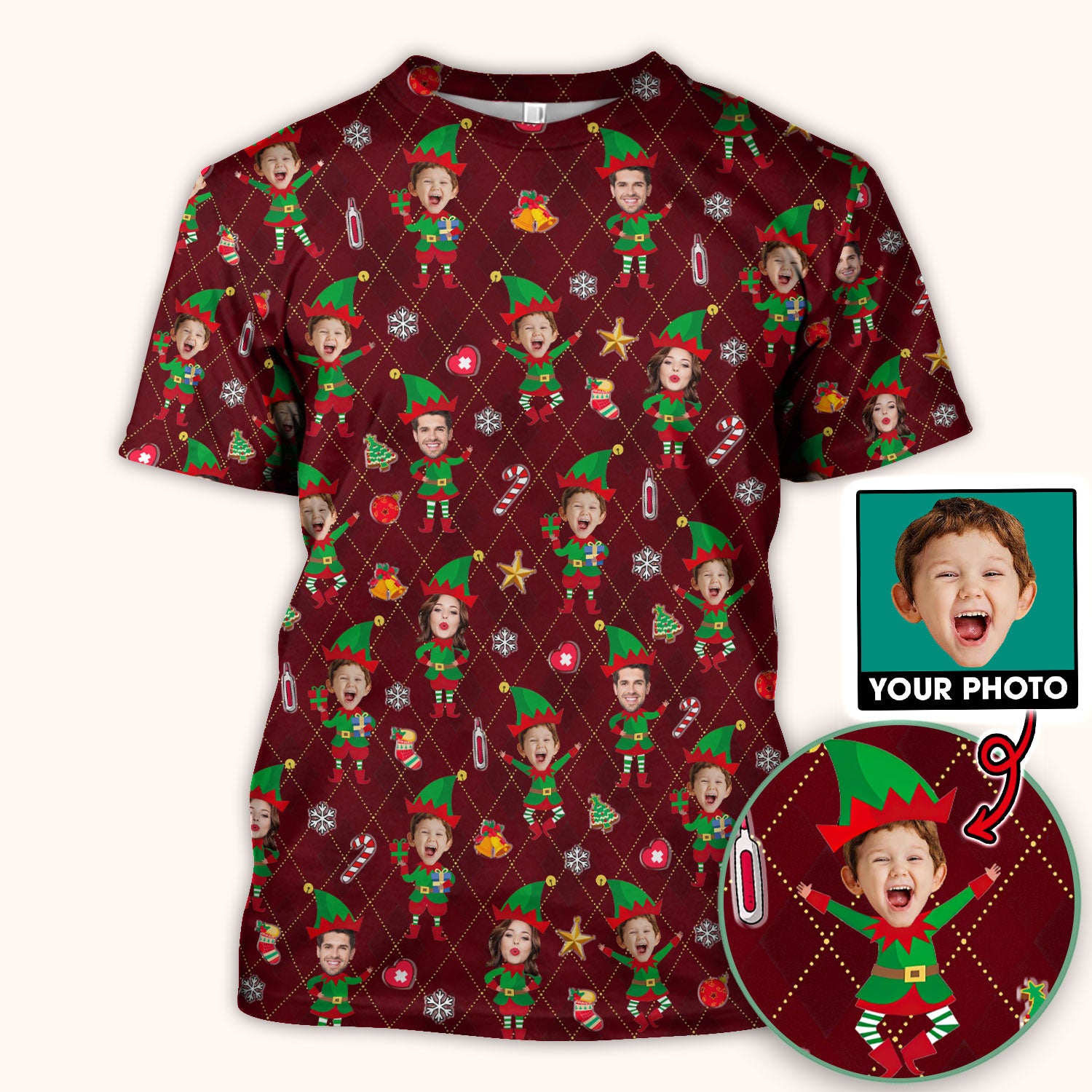 Personalized Face Nurse Shirt, Custom Photo Christmas Scrub Top, Funny Holiday Medical Uniform For Nursing