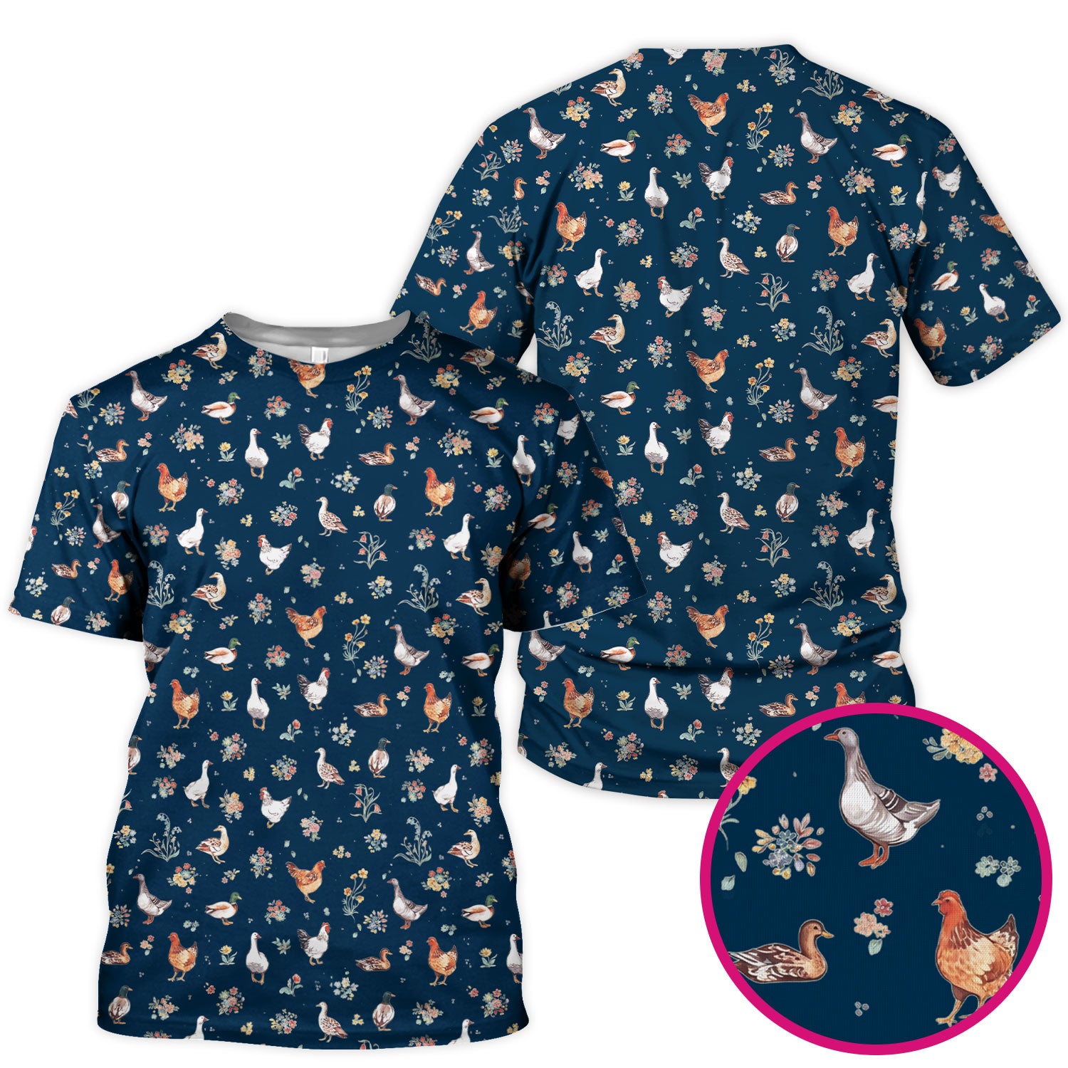 Farm Chicken Duck Floral Pattern Scrubs Top, Comfortable Scrubs for Nurses