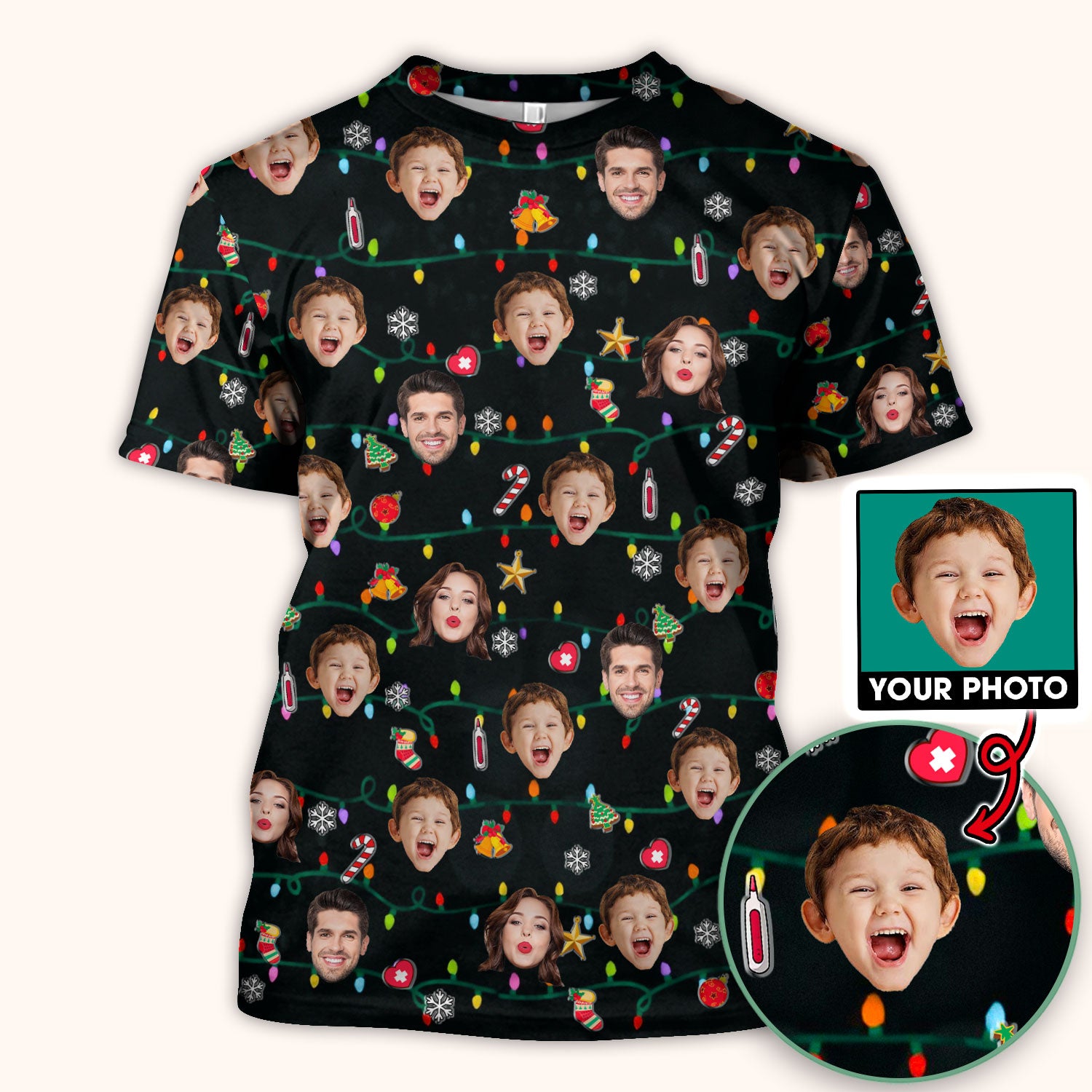 Personalized Xmas Photo Scrub Top, Christmas Custom Face Scrub Shirt, Breathable Fabrics Nursing Uniform