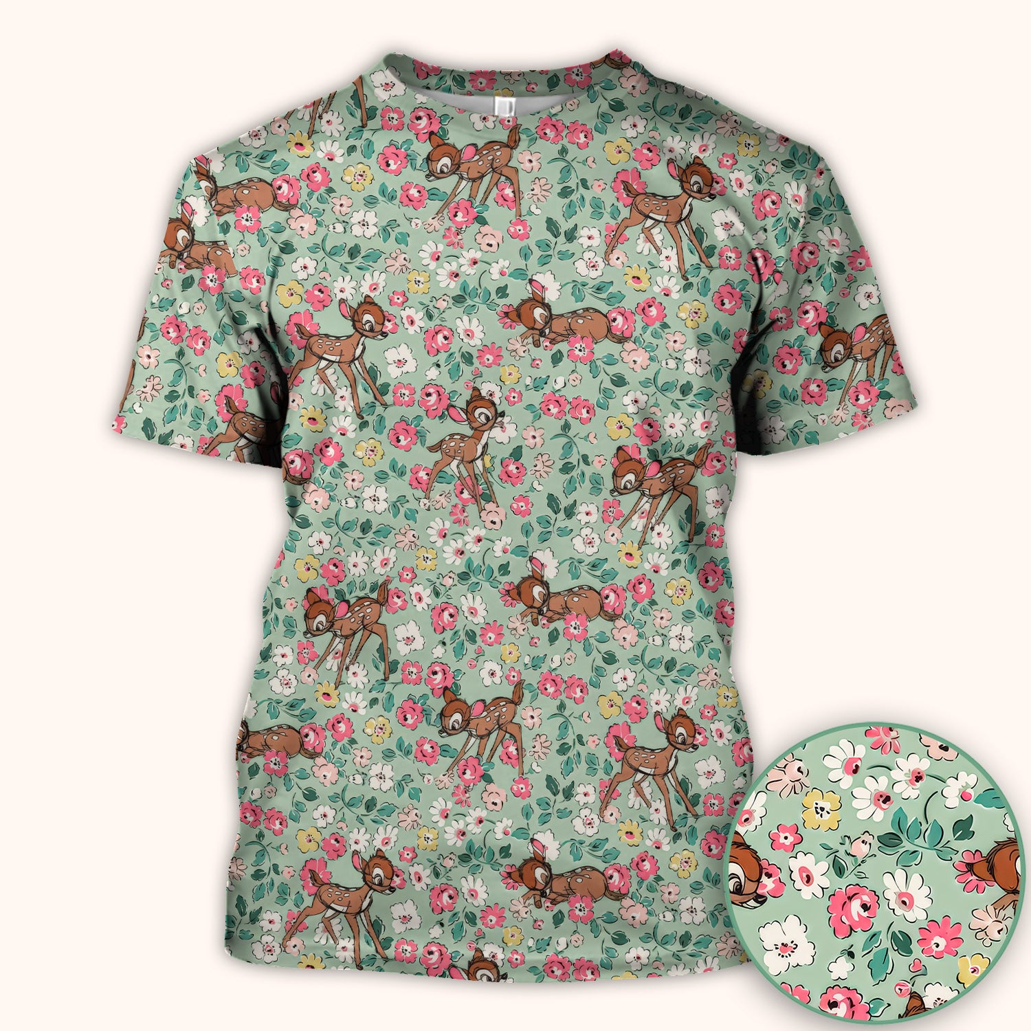 Cute Baby Deer Floral Pattern Scrub Top, Breathable Fabrics Nursing Uniform