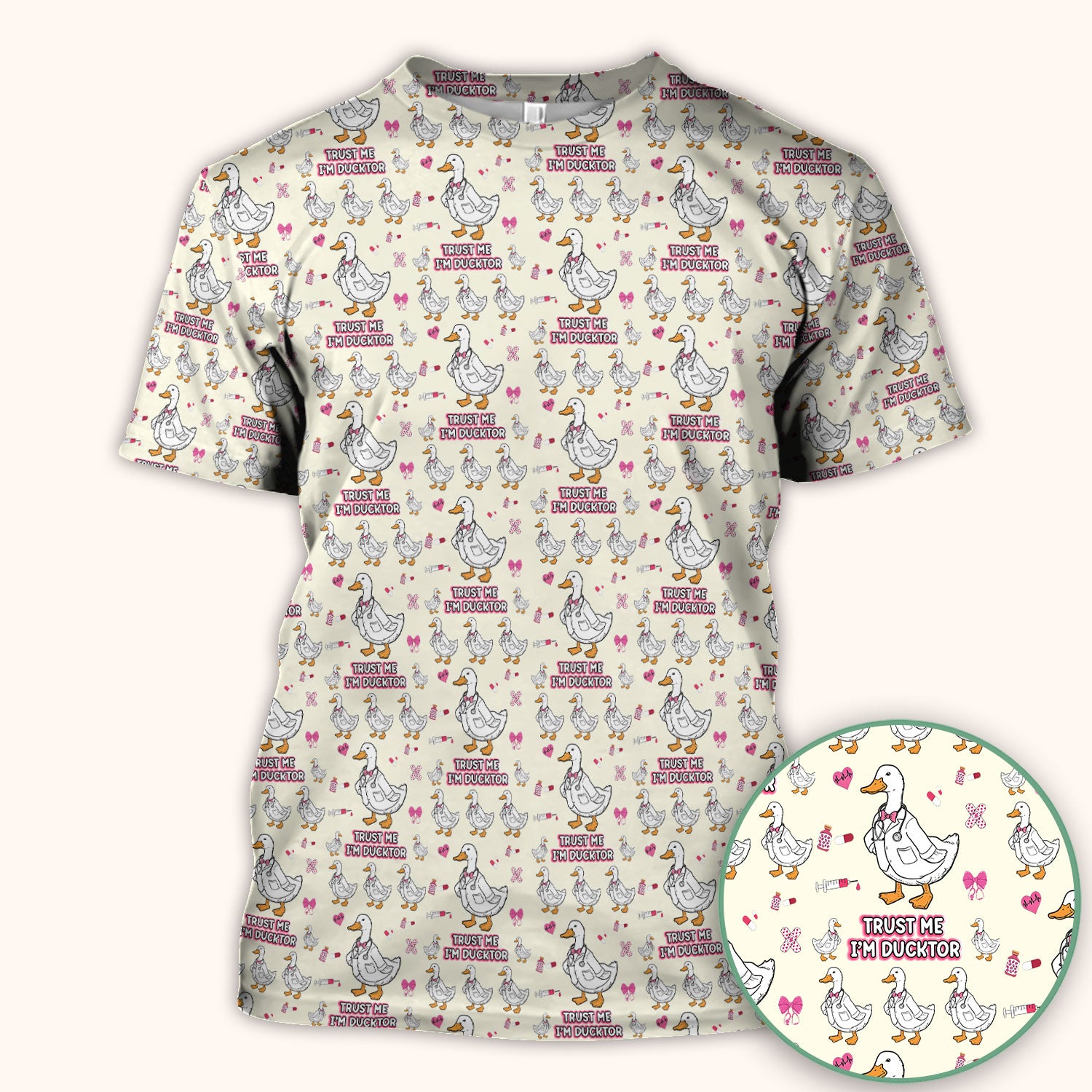 Trust Me I'm Ducktor Scrub Top, Funny Duck Pattern Scrub Shirt, Breathable Fabrics Nursing Uniform For Women