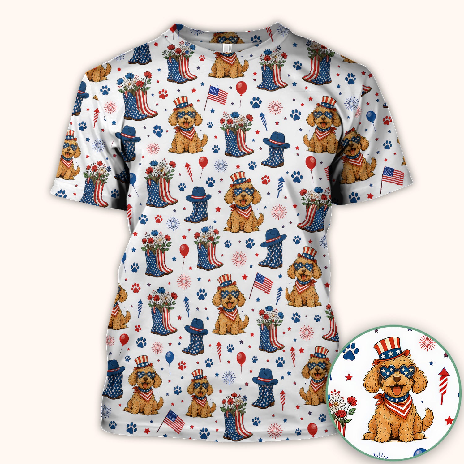 Patriotic Puppy Cowboy Boots Pattern Scrub Top, Comfortable Scrubs for Nurses