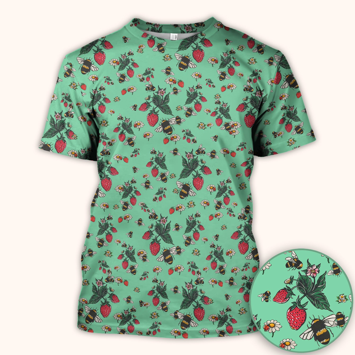Cute Strawberry Bee Daisy Floral Pattern Scrub Top, Comfortable Scrubs for Nurses