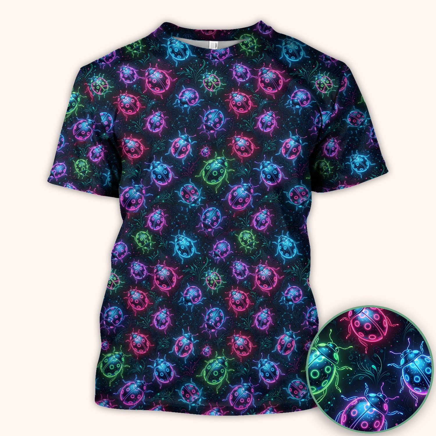 Colorful Neon Ladybug Pattern Scrub Top, Comfortable Scrubs for Nurses