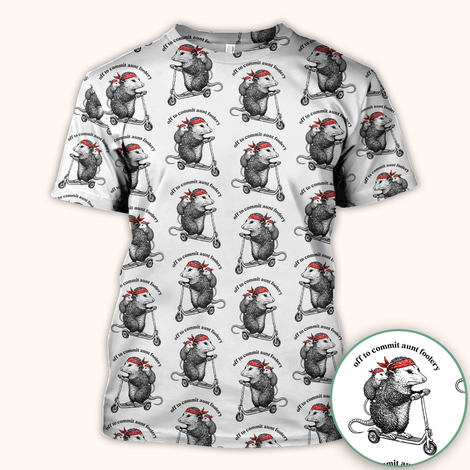 Aunt Foolery Opossum Pattern Scrub Top, Comfortable Scrubs for Nurses