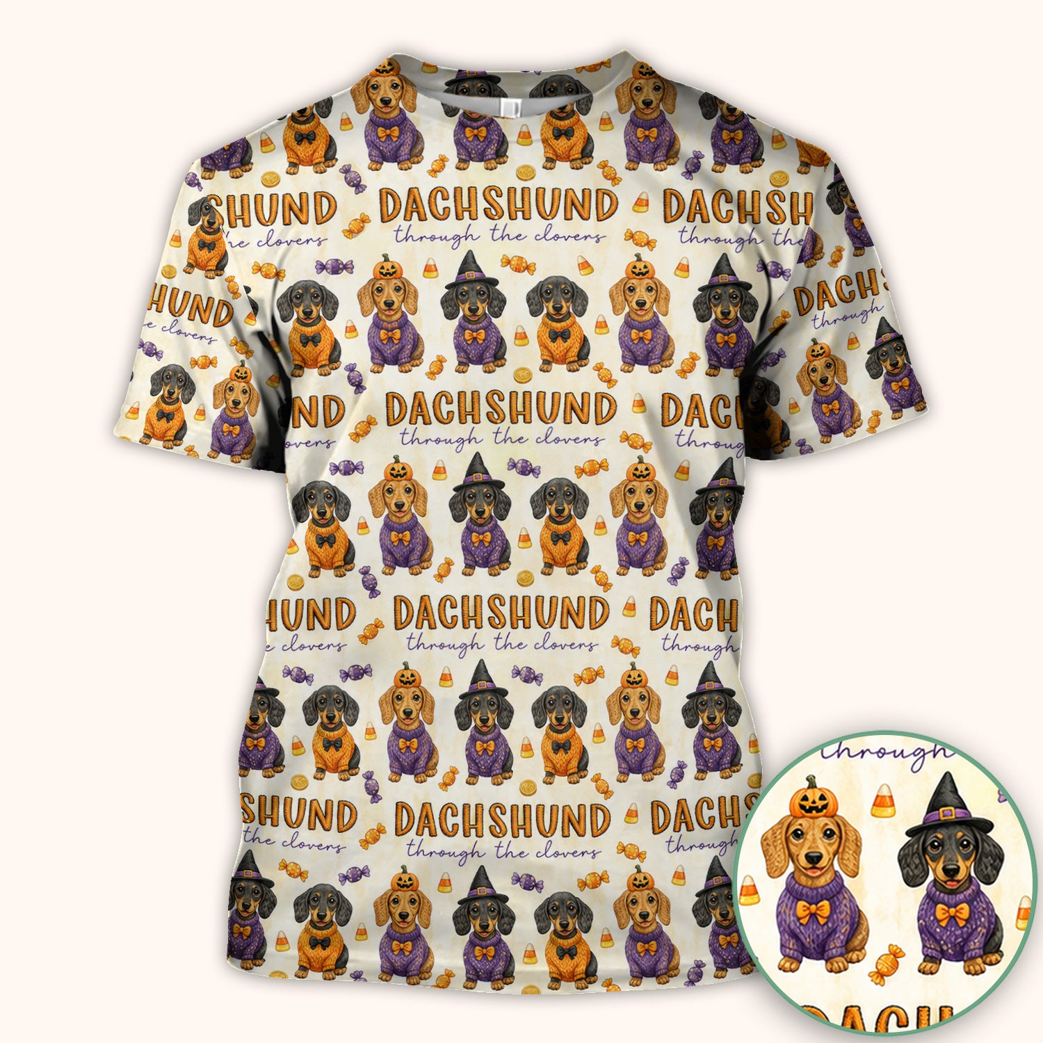 Candy Dachshund Pattern Scrub Top, Comfortable Scrubs for Nurses