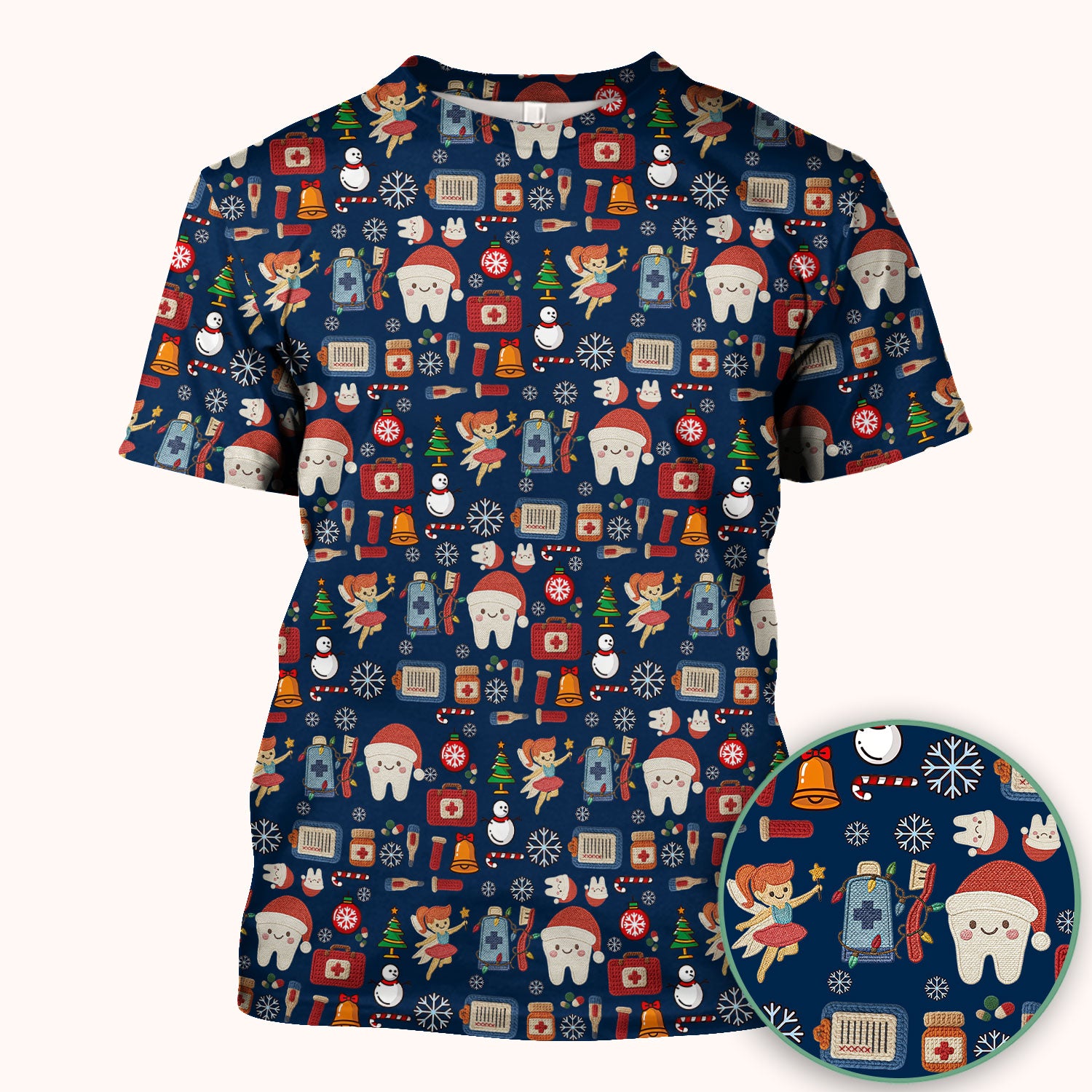 Christmas Dental Scrub Top - Cute Santa Tooth & Snowman Shirt - Festive Holiday Medical Uniform for Dentists, Hygienists & Nurses