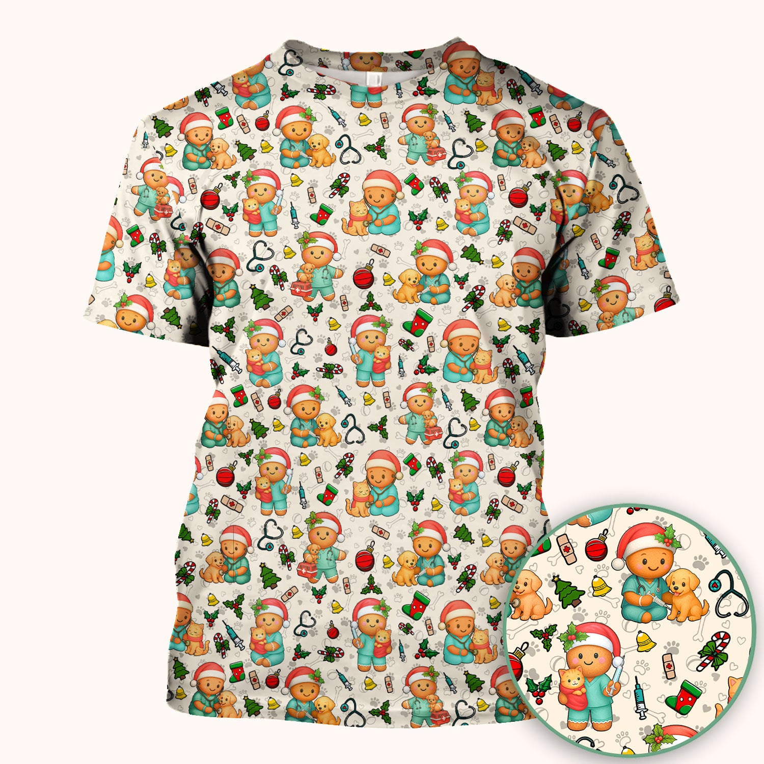 Cute Pharmacy Christmas Scrub Top – Funny Gingerbread Nurse Print Shirt – Festive Holiday Medical Uniform for Pharmacy Tech and Doctor