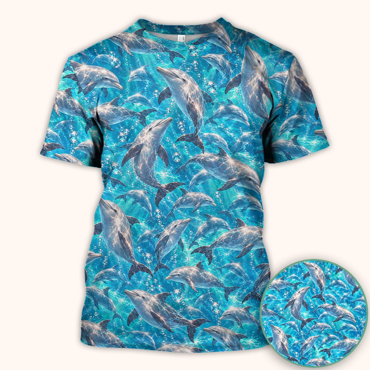 Blue Ocean Dolphin Pattern Scrub Top, Comfortable Scrubs for Nurses
