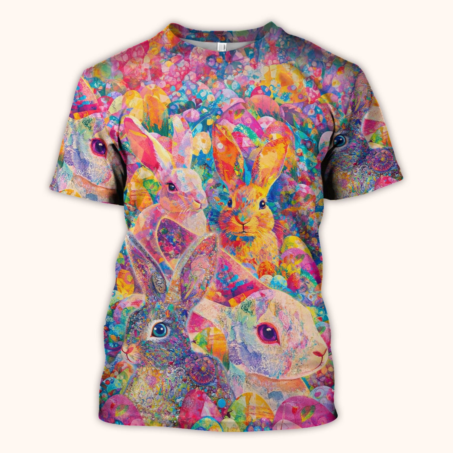 Colorful Artistic Bunny Print Scrub Top, Breathable Fabrics Nursing Uniform, Easter