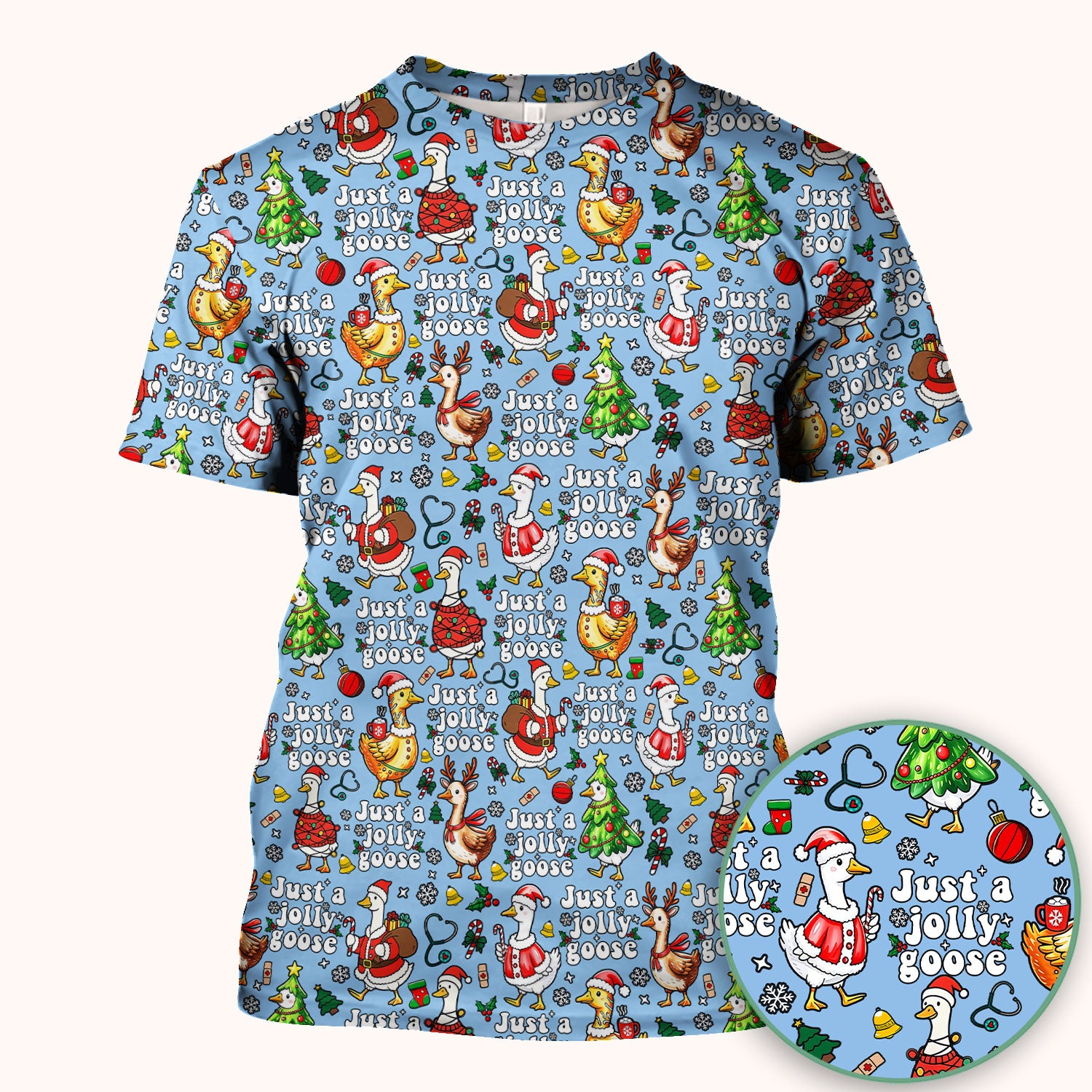 Christmas Goose Scrub Top for Nurse - Funny Jolly Holiday Medical Shirt for Women