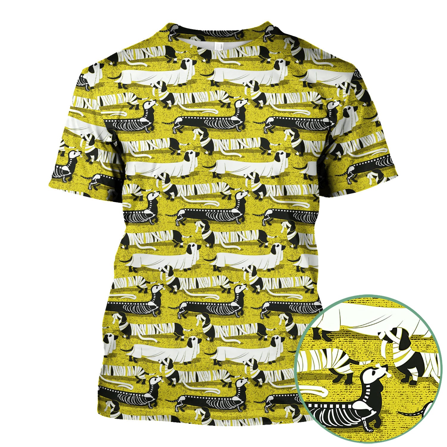 Dachshund Halloween Scrub Shirt - Multi Color Dog Print Scrub Top - Funny Skeleton Nurse Scrubs Gift for Women Men, CNA, RN