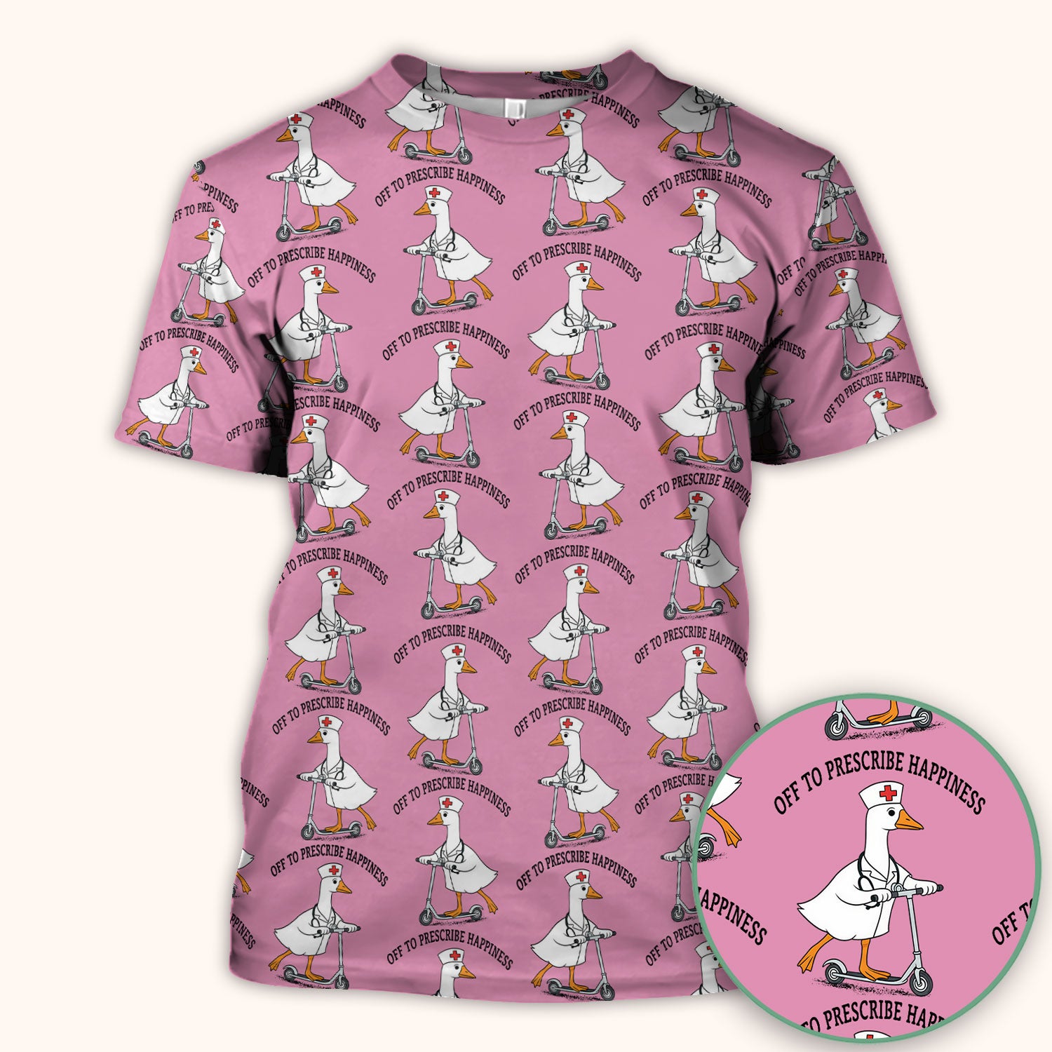 Nurse Goose Scooter Print Scrub Top, Breathable Fabrics Nursing Uniform
