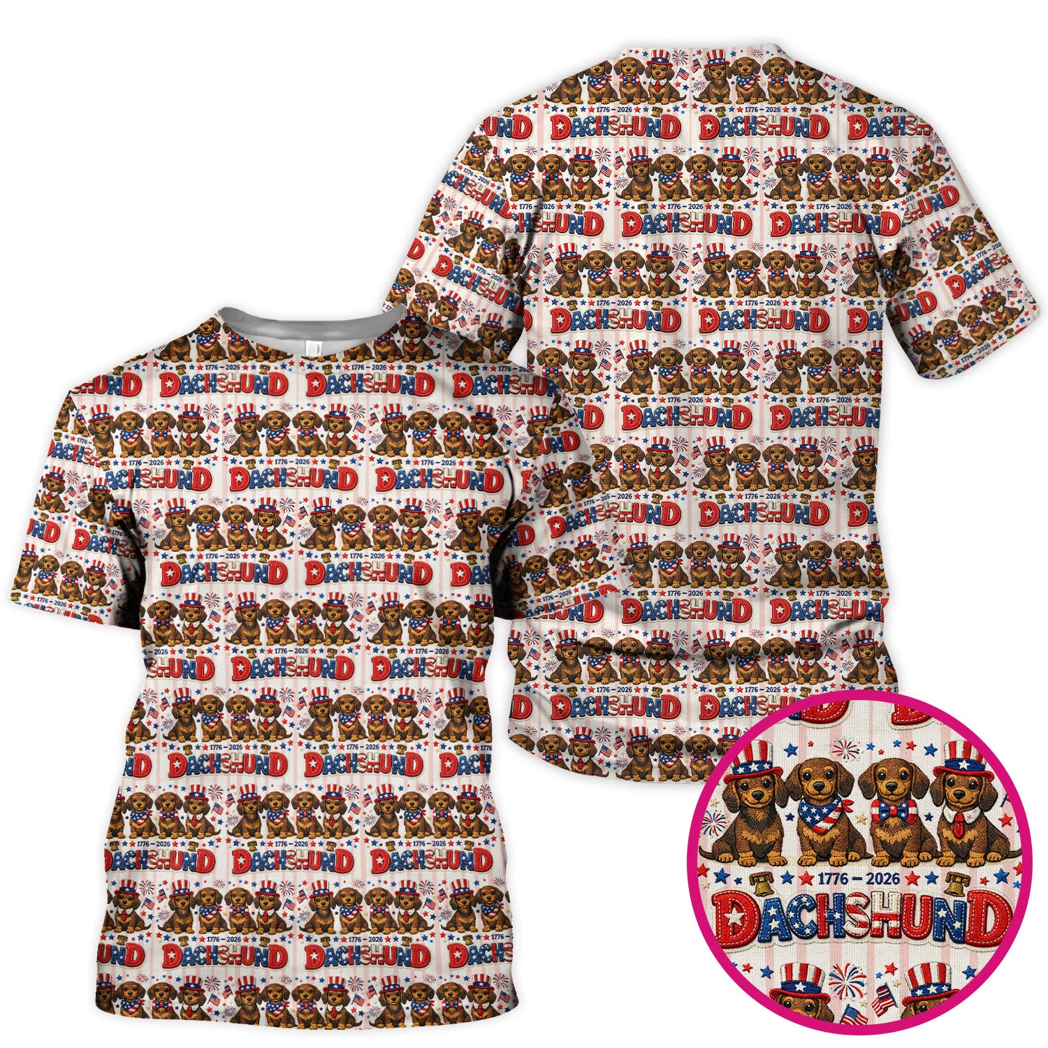 Patriotic Dachshund Fireworks Pattern Scrub Top, Comfortable Scrubs for Nurses