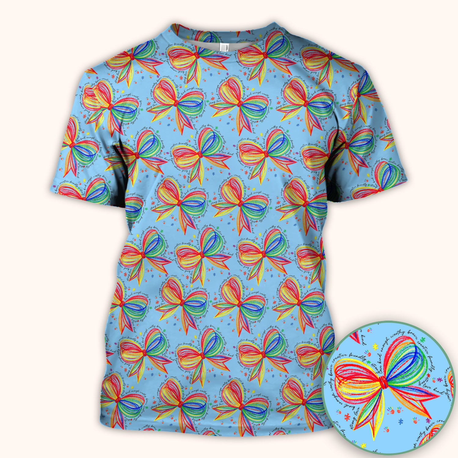 Colorful Rainbow Bow Pattern Scrub Top, Comfortable Scrubs for Nurses