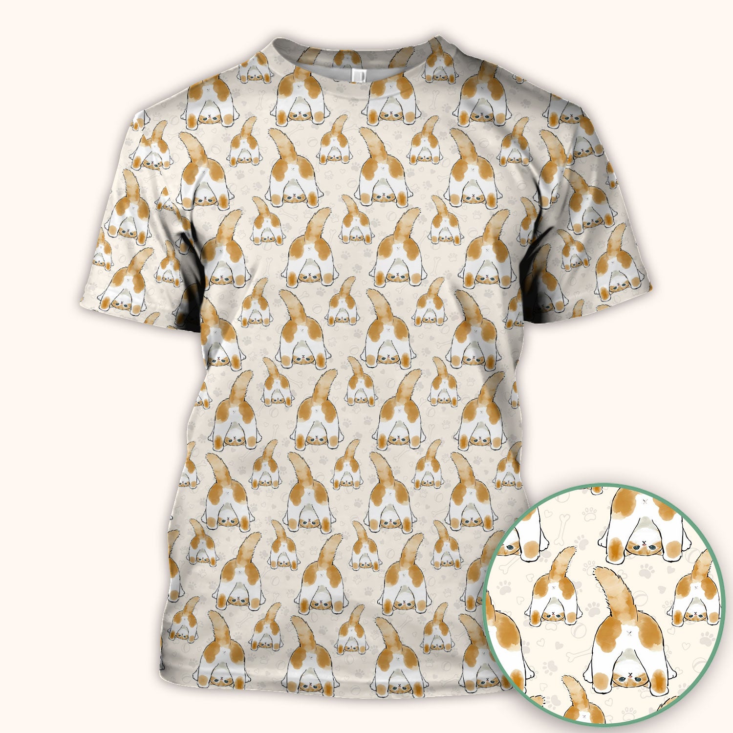 Cute Cat Butt Nurse Scrub Top, Cat Pattern Medical Shirt For Pet Lover, Breathable Fabrics Nursing Uniform