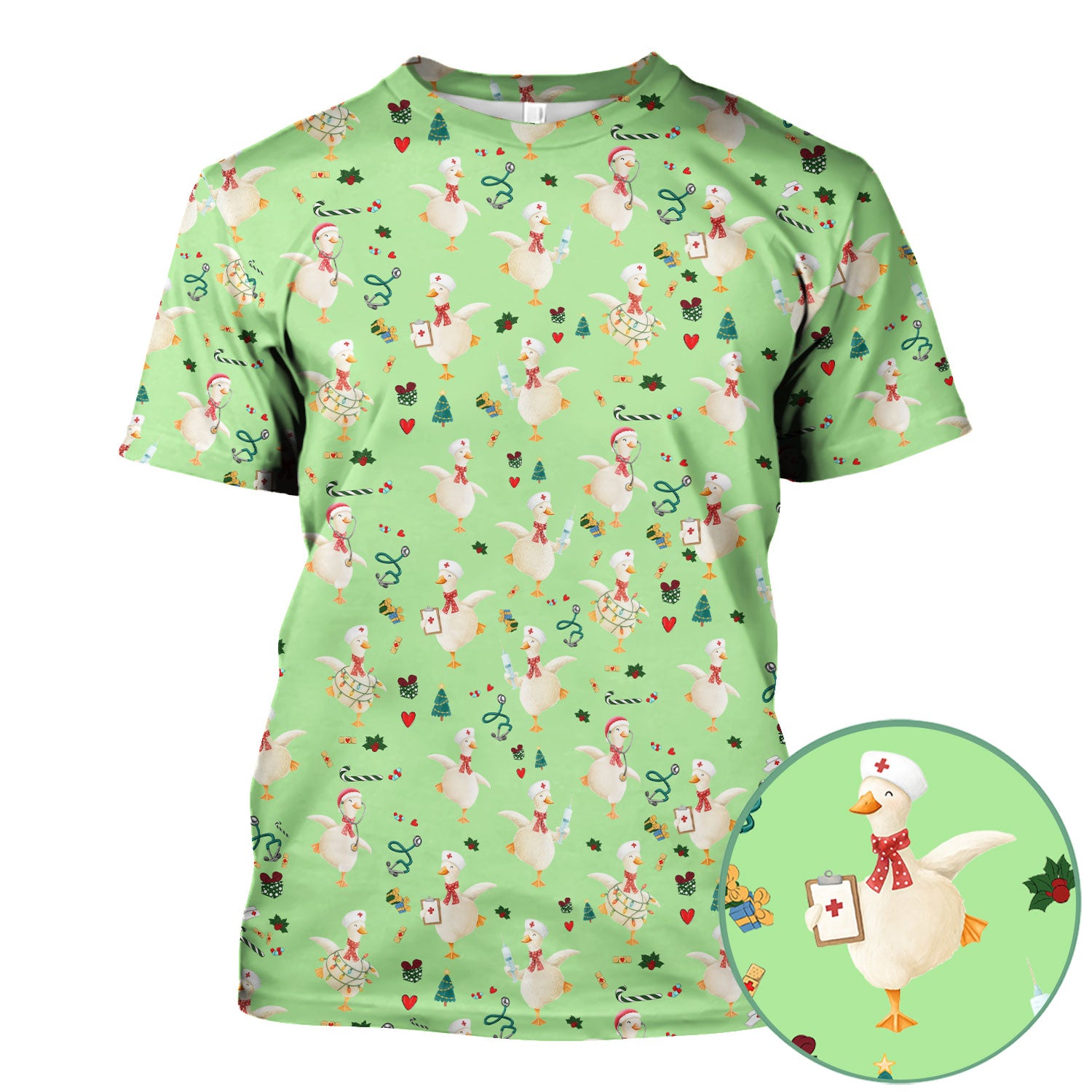 Cute Christmas Goose Scrub for Nurses - Funny Holiday Medical Shirt - Festive Xmas Top for RN CNA LPN Nursing Student Gift
