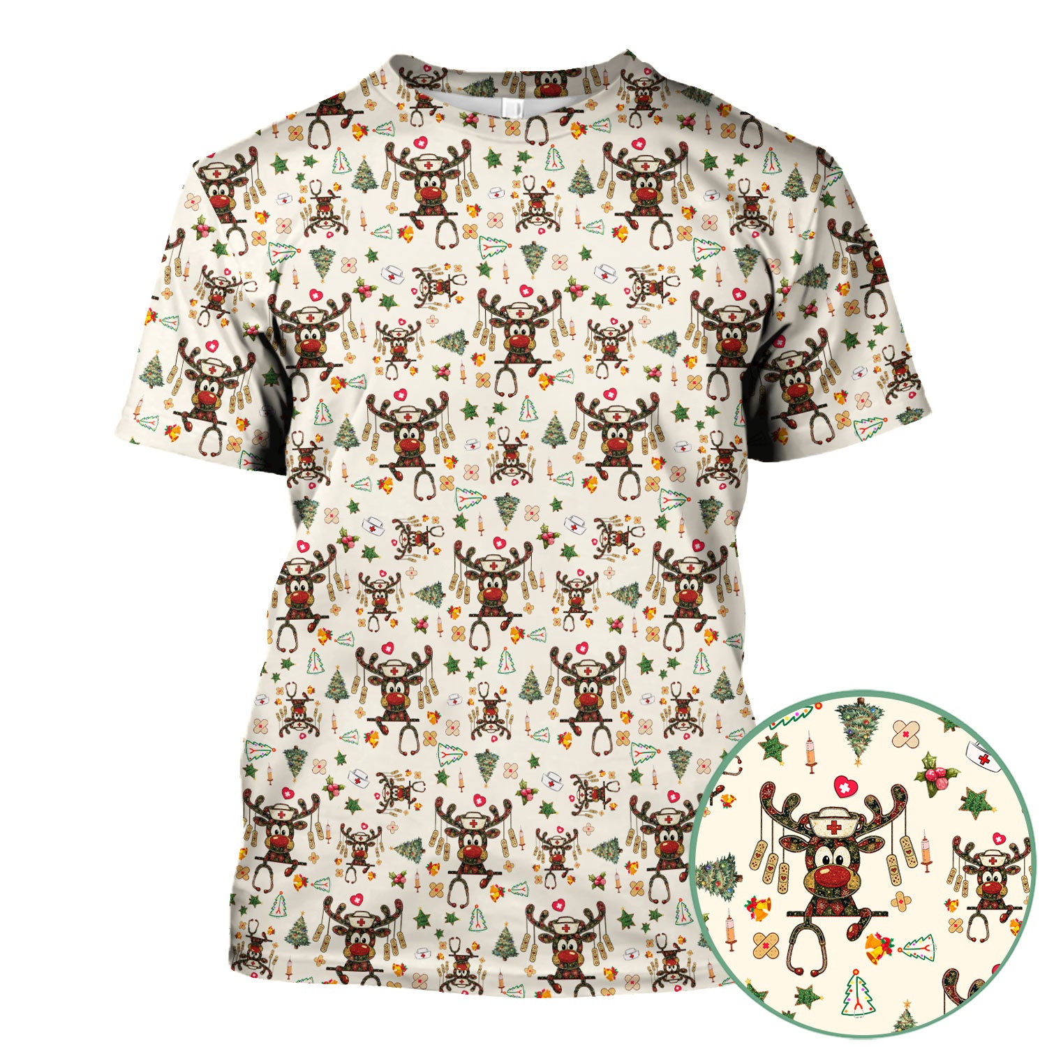 Reindeer Christmas Nurse Scrub Top - Funny Holiday Scrub Shirt - Cute Medical Uniform for Women RN LPN CNA Gift