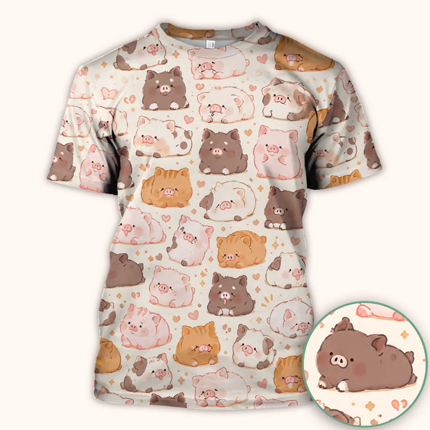 Cute Chubby Pig Nurse Print Scrub Top, Comfortable Scrubs for Nurses