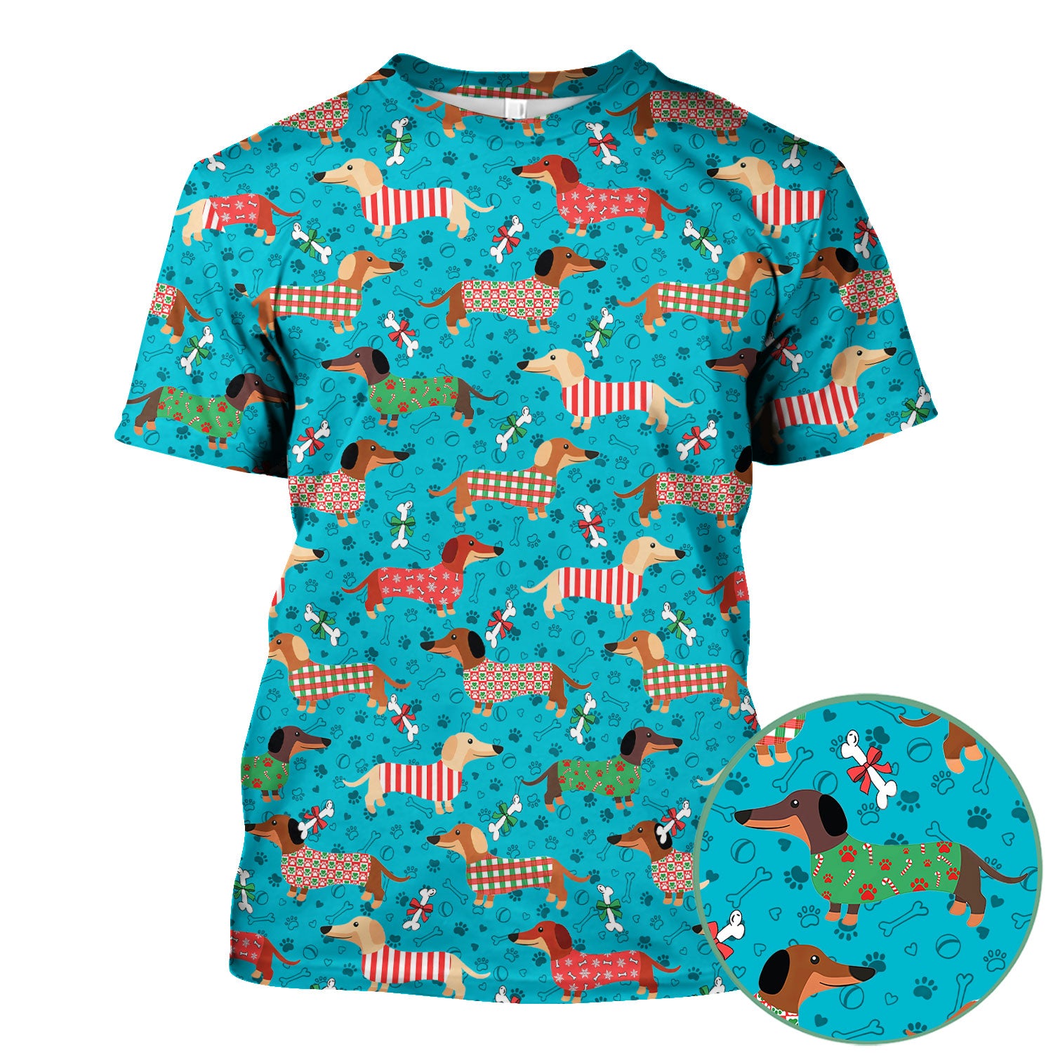 Christmas Dachshund Scrub Top for Women - Cute Sausage Dog Paw Print Nursing Uniform Holiday Shirt - Funny Xmas Medical Gift