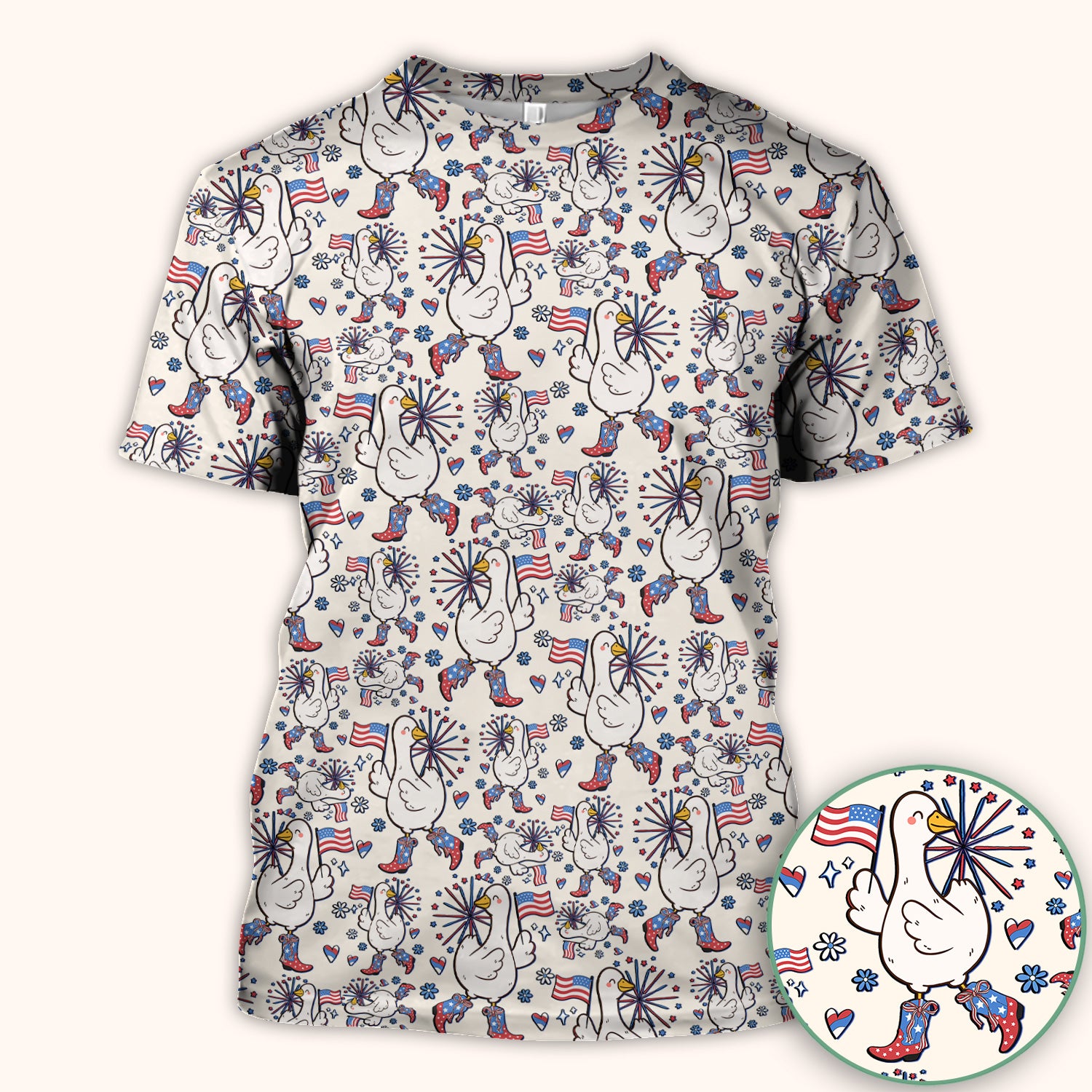 Patriotic Goose With USA Flag Fireworks Scrub Top, Comfortable Scrubs for Nurses