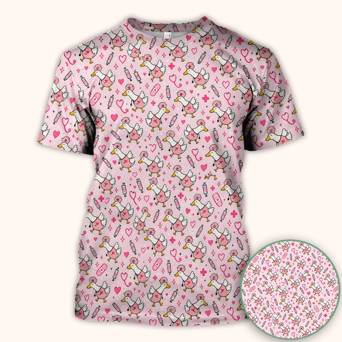 Pink Nurse Goose And Hearts Scrub Top, Comfortable Scrubs for Nurses