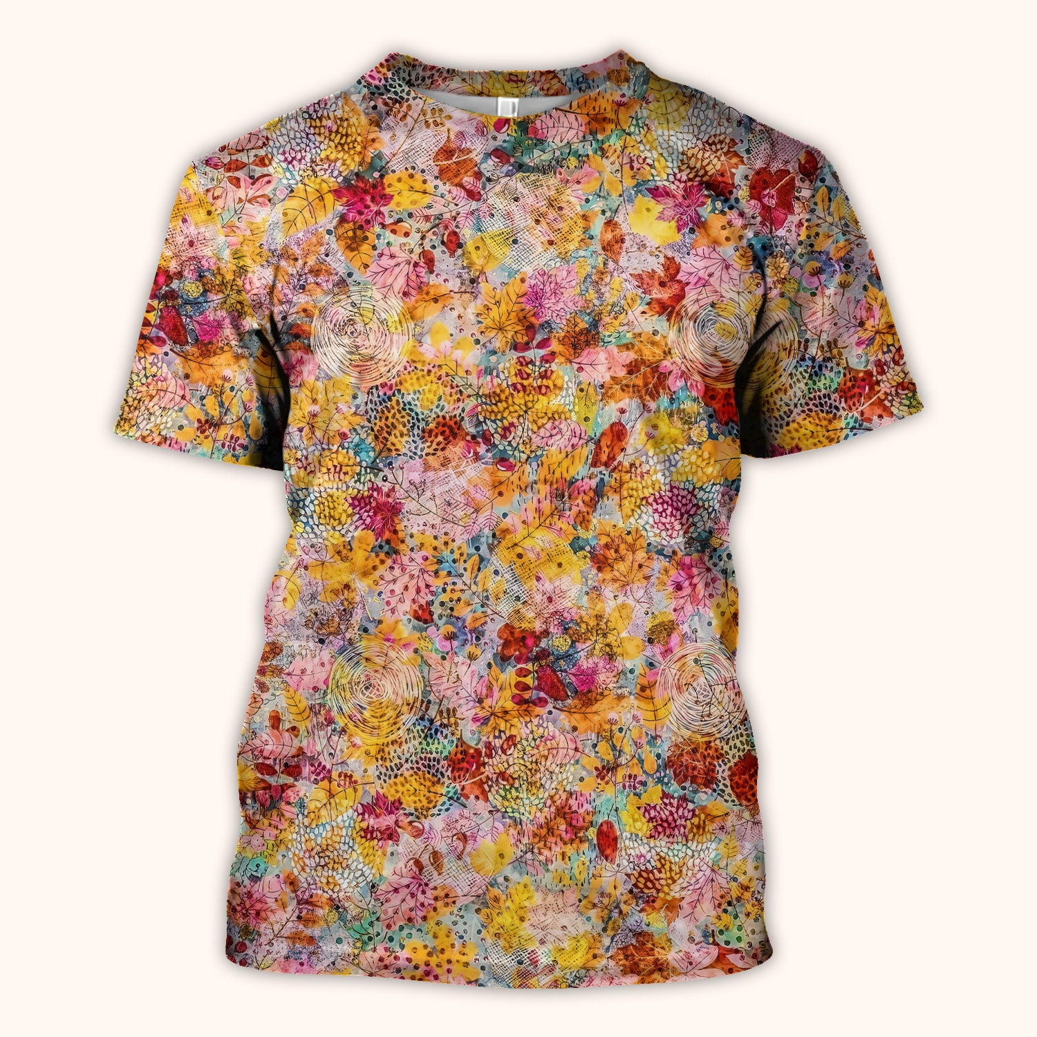 Autumn Floral Leaves Pattern Scrub Top, Comfortable Scrubs for Nurses