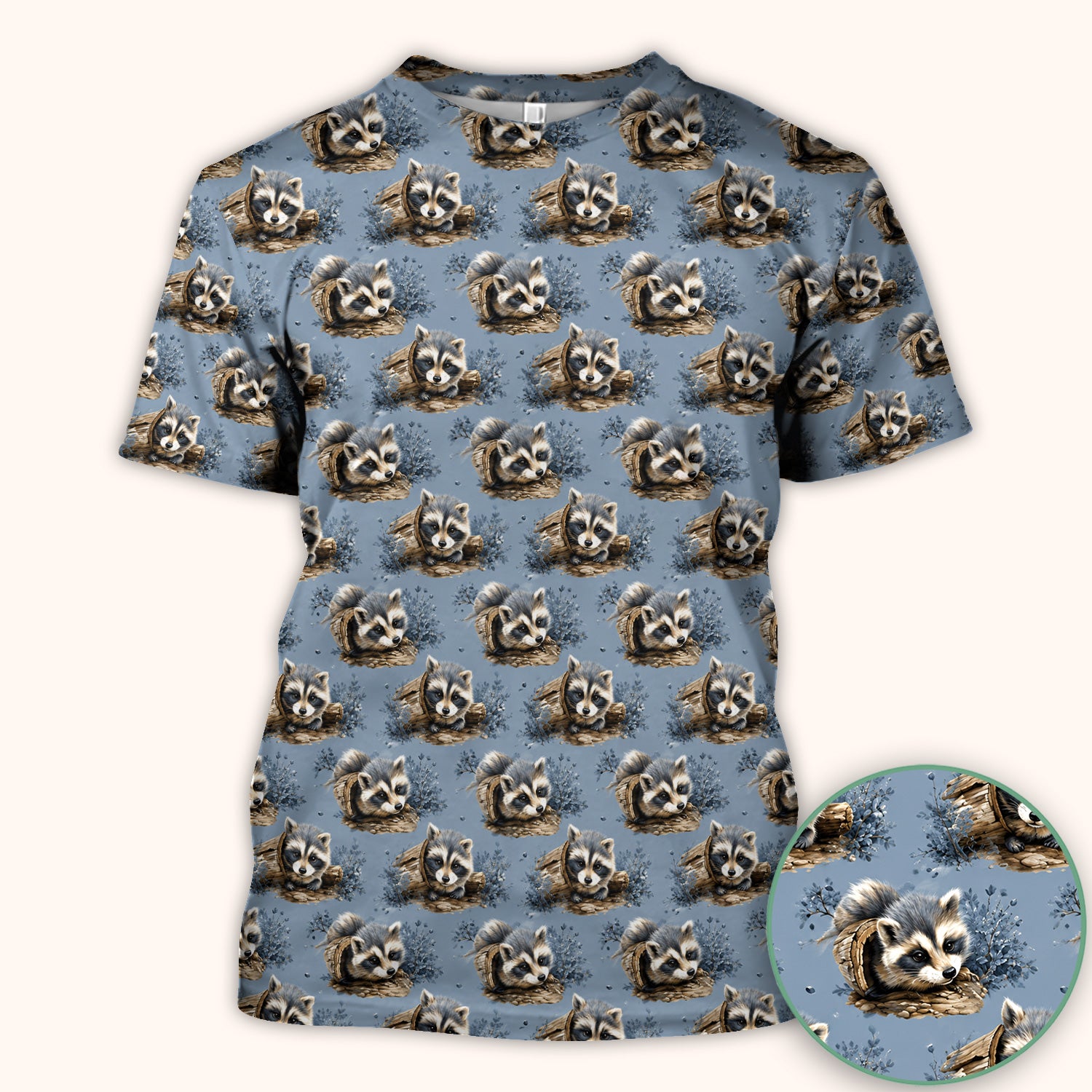 Cute Raccoon In Log Pattern Scrub Top, Comfortable Scrubs for Nurses