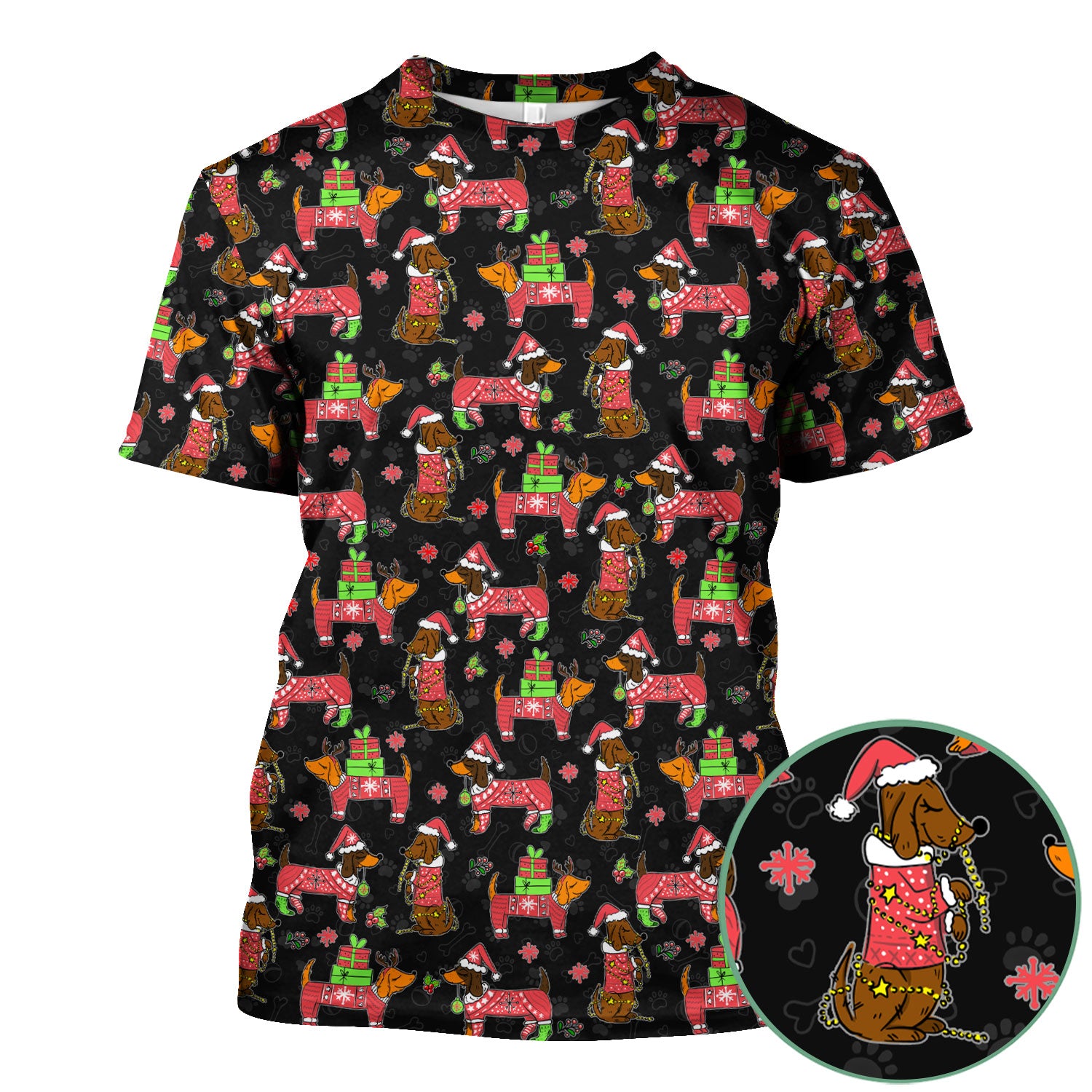 Christmas Wiener Dog Nurse Scrub Shirt - Cute Dachshund in Santa Hat - Funny Holiday Medical Uniform RN LPN CNA Gift for Women