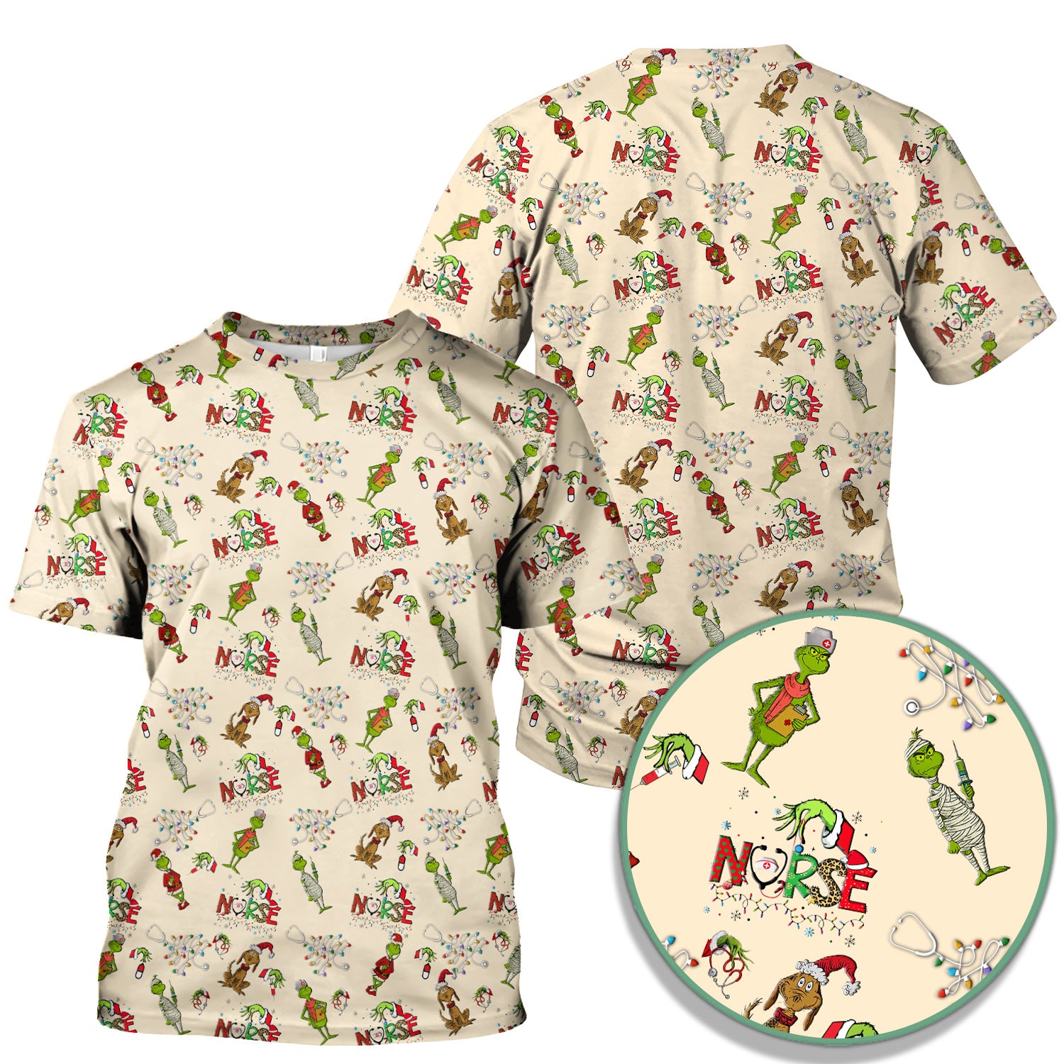 Christmas Nurse Scrub Top for Women - Funny Grinch Nursing Scrub Shirt Multi Color - Cute Holiday Medical Work Shirt with Pockets