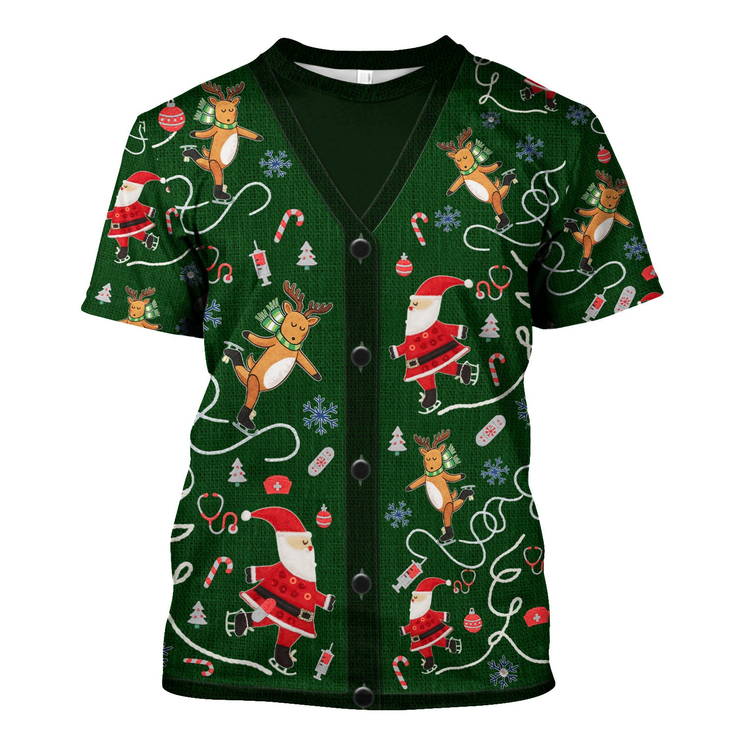 Christmas Reindeer Santa Nurse Scrub Top, Cute Holiday Medical Uniform Shirt for Women